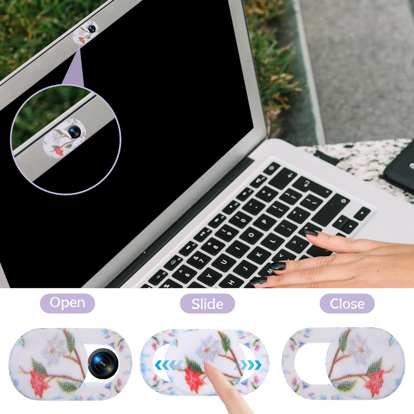 Yuanchu 8PCS 0.03in Webcam Cover Slide,Flower Pattern Thin Phone Camera Cover Laptop Computer Camera Cover Slide