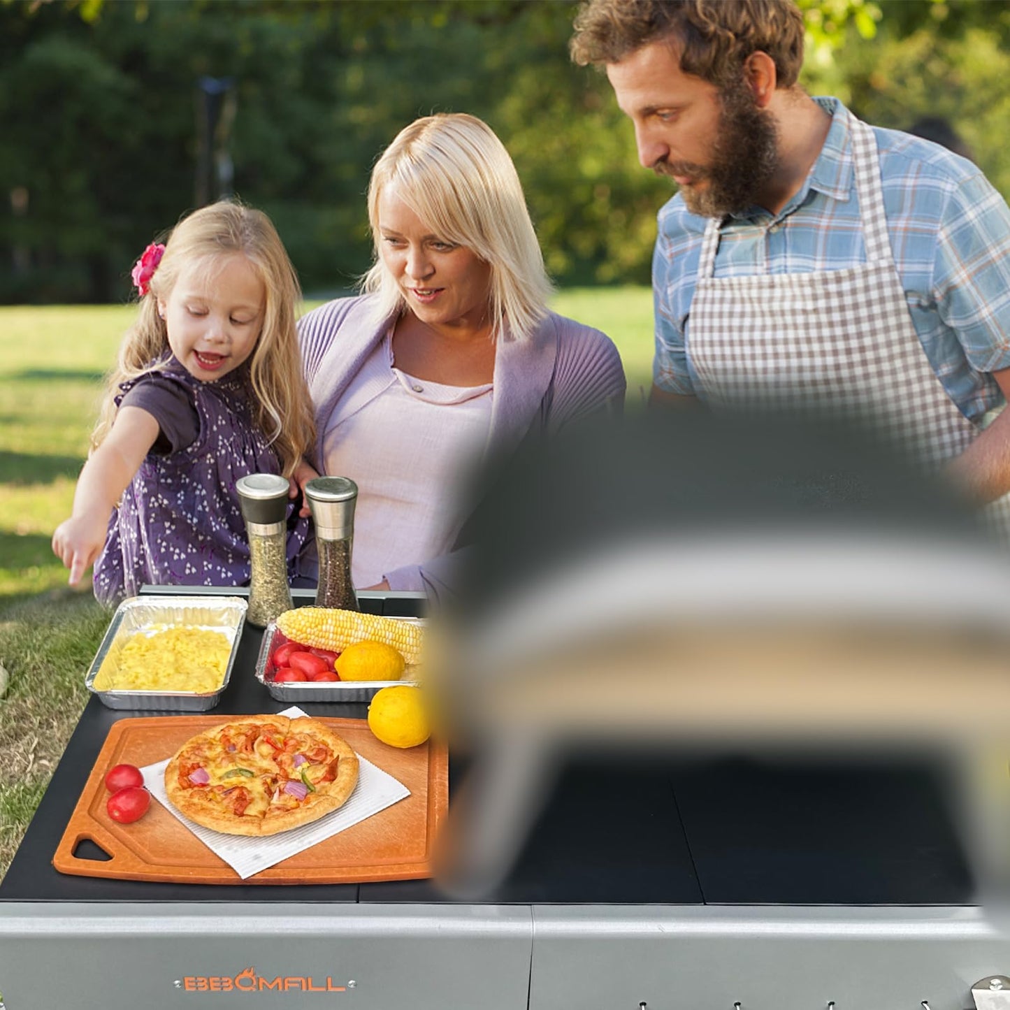 BBQMall Upgraded Pizza Oven Cart Table for Ooni Koda/Karu/Fyra 16 & 12, Movable Thicken & Widen Rolling Kitchen Cart, Outdoor Grill Stand for Ninja Woodfire,Blackstone Griddle,Barbecue Tool Set