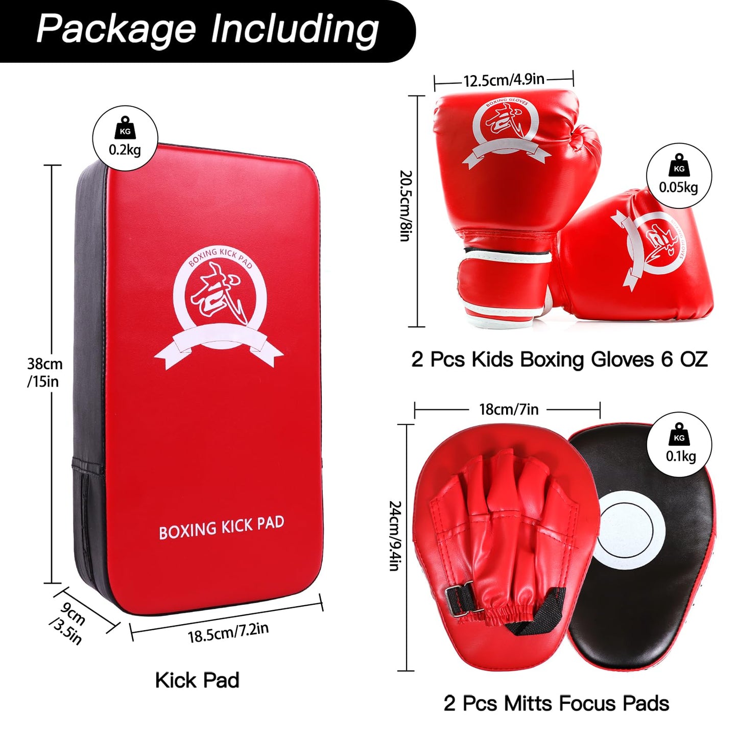 3-in-1 Boxing Equipment Punching Gloves Mitts Kick Pack Set for Kids Karate Mitts Pad for Beginners Arm Pad for Children Boxing Gloves for Muay Thai, Taekwondo, MMA Training, Gift for Kids Child