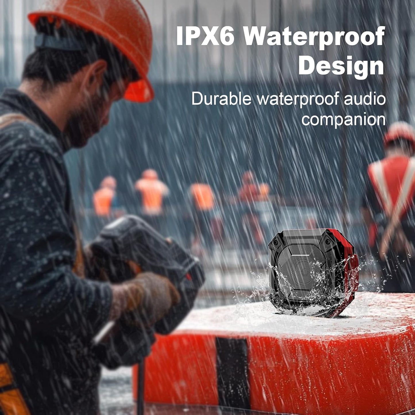 Qozybuds 5.4 45H IPX6 Bluetooth Jobsite Speaker with Magnet and Hook, Working Time Waterproof Speaker Plays Audio