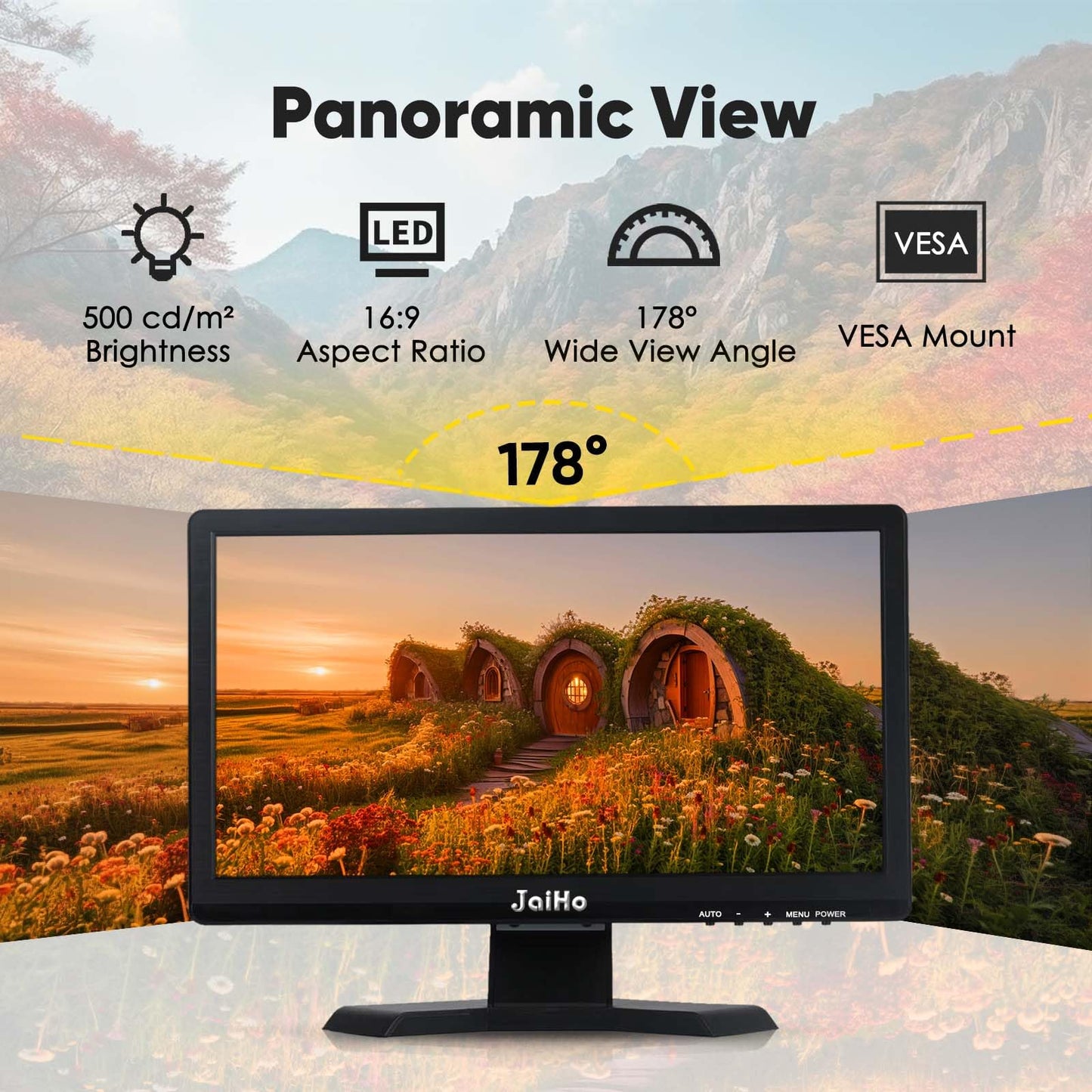 JaiHo 15.6-Inch Professional Security Monitor, 1920x1080P CCTV Screen with Metal Housing, BNC HDMI VGA AV USB, Industrial Display for DVR NVR System, 24/7 Reliable Security Surveillance