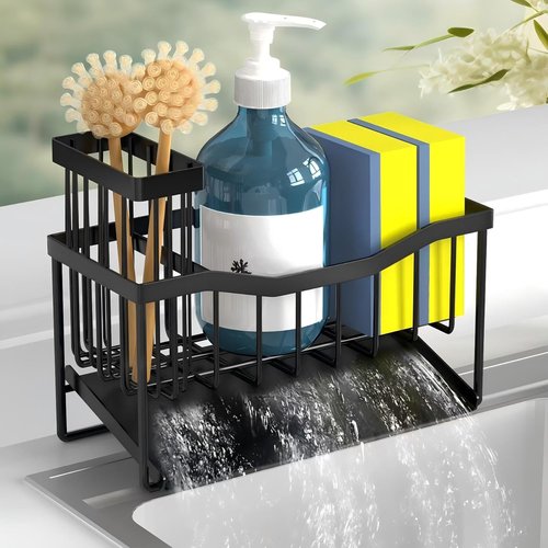 Fssvcd Maifan Kitchen Sink Caddy - Rustproof Sponge Holder with Brush Tray | Self-Draining Design