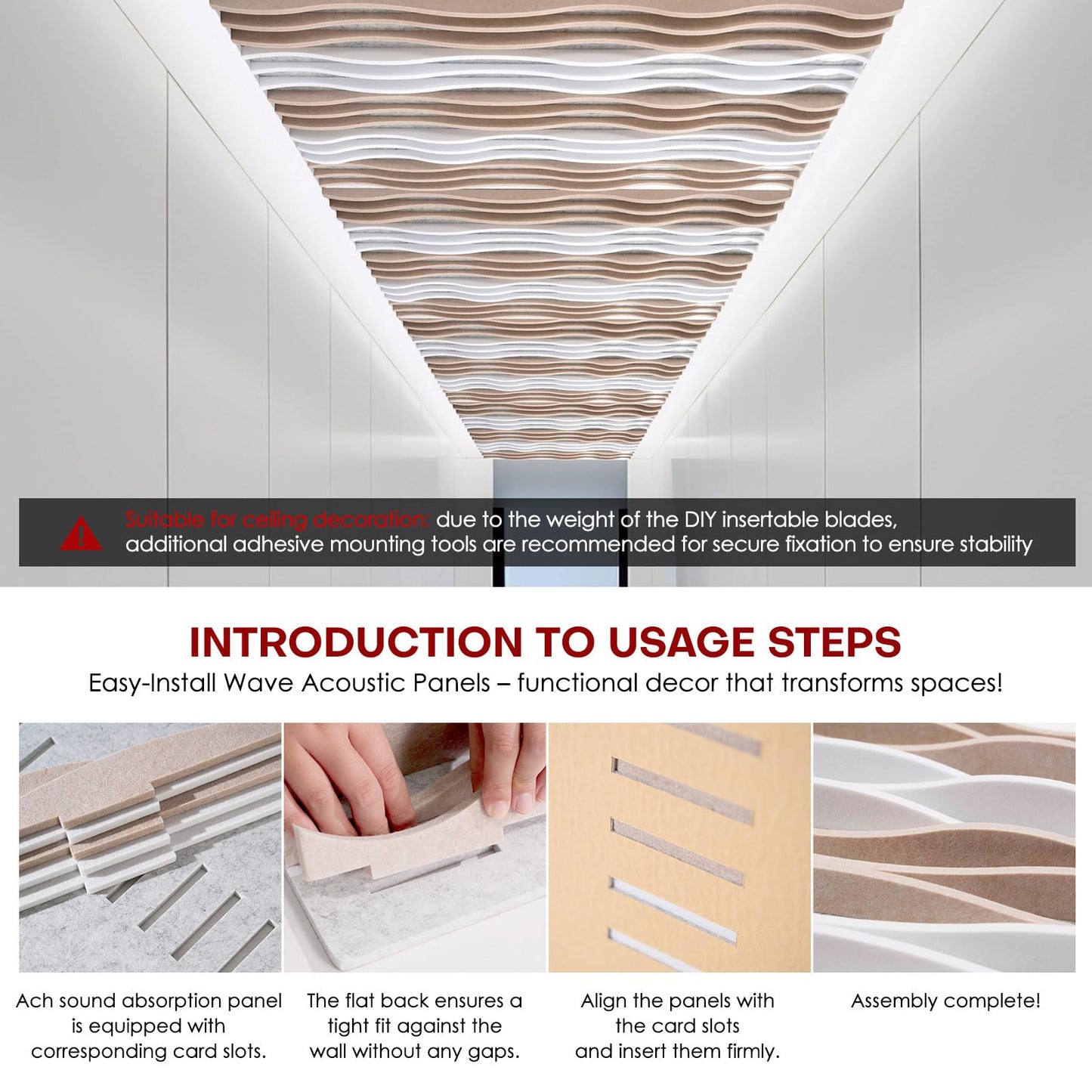 Large Acoustic Wall Panels 47.2"x23.6"x1.57"4-Pack,3D DIY Wave Sound Proof Panels for Walls, Peel and Stick Wall Panels for Room Decor, Recording Studio & Bedroom