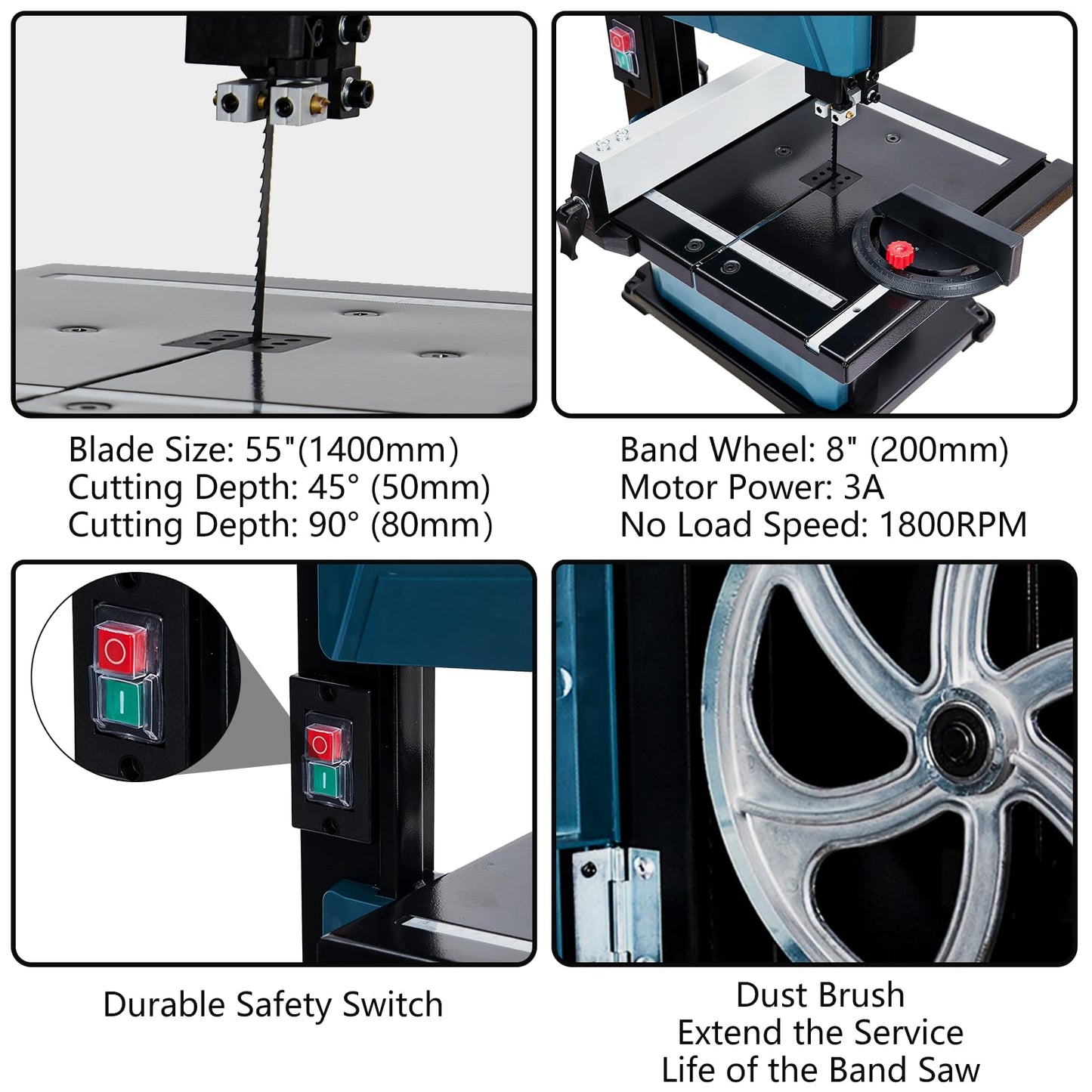 8 in Band Saw, ExploreHorizon 0-45 Tilting Range, 3A & 1800RPM Pure Copper Motor Bandsaw, Benchtop Band Saw with Fence and Miter Gauge, for Woodworking Aluminum Plastic