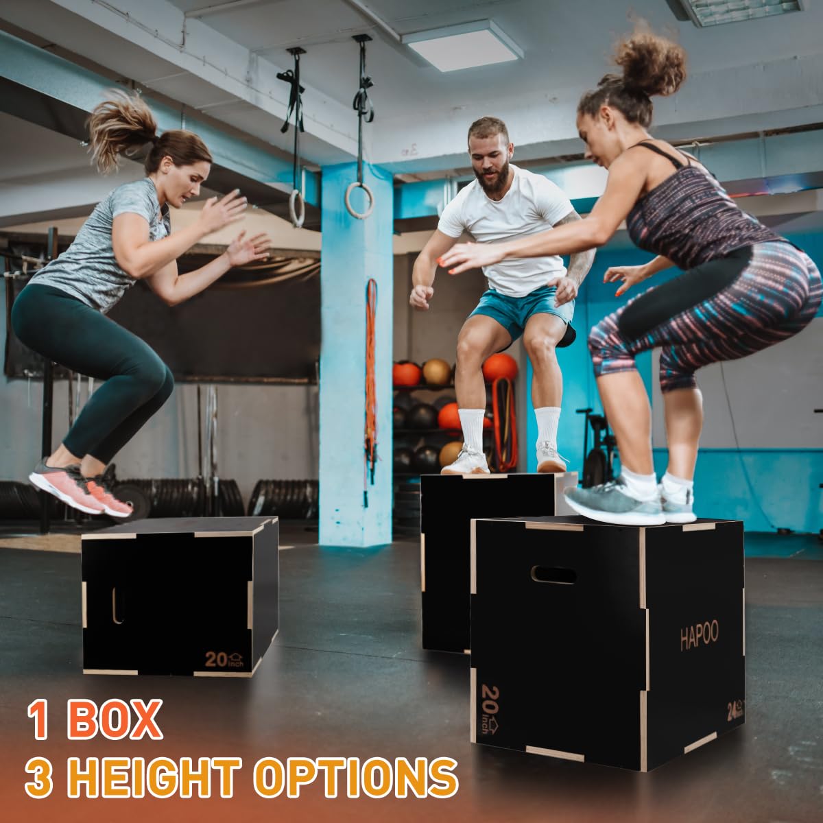 HAPOO 3-in-1 Wooden Box Jumps for Home Gym，30"x24"x20"450 lbs Boxes Step Up with Smooth Edges & Wide Built-in Handles for Jumping, Strength Training, Lunges, Squats,