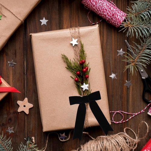 Meseey 12 Pcs Black Velvet Bows - Pre-Tied 3.5 Inch Vintage Ribbon for Gift Wrapping & Parties