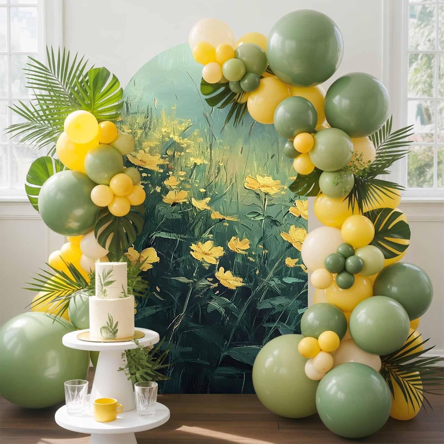 Jnbasdffb 7.2 Spring Floral Wedding Arch Cover,Stretchy Spandex Arch Backdrop Stand Covers FT,Green Botanical Modern