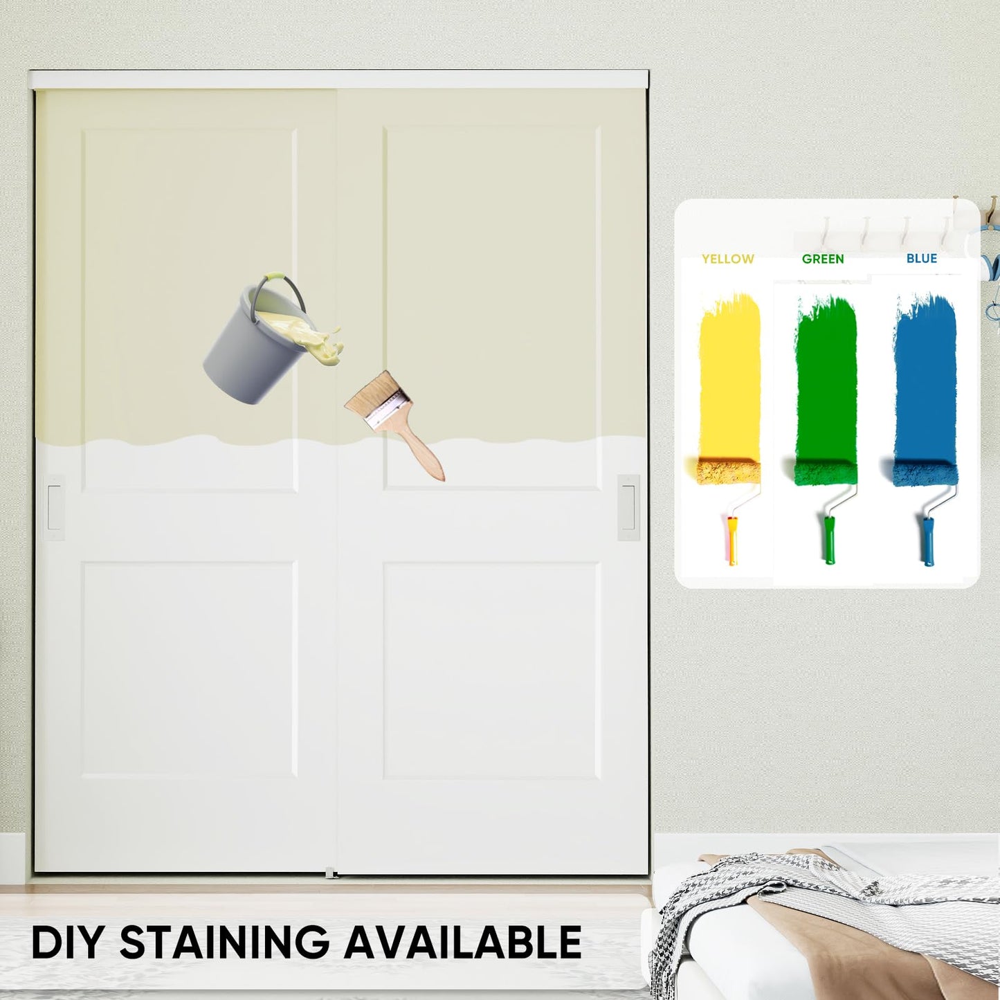 JUBEST 72 in. x 80in. Bypass Closet Door, Flat 2 Panel Shaker Style White Primed Bypass Sliding Closet Door, Interior Doors with Hardware Kits Include, Pre-drilled, Paintable