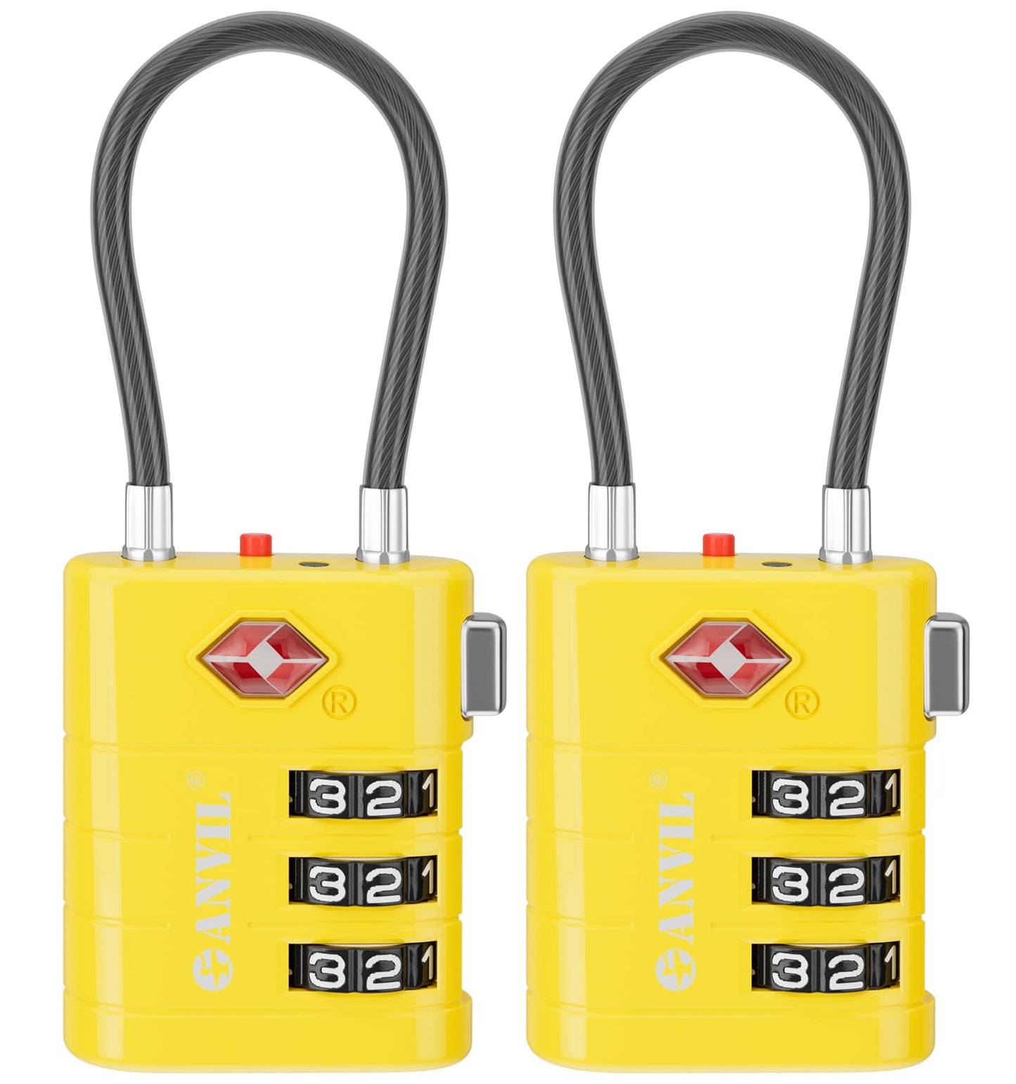 ANVIL TSA Approved Luggage Locks – High Security TSA008 Combination Travel Locks with Inspection Indicator for Suitcases and Backpacks. (2, Yellow)