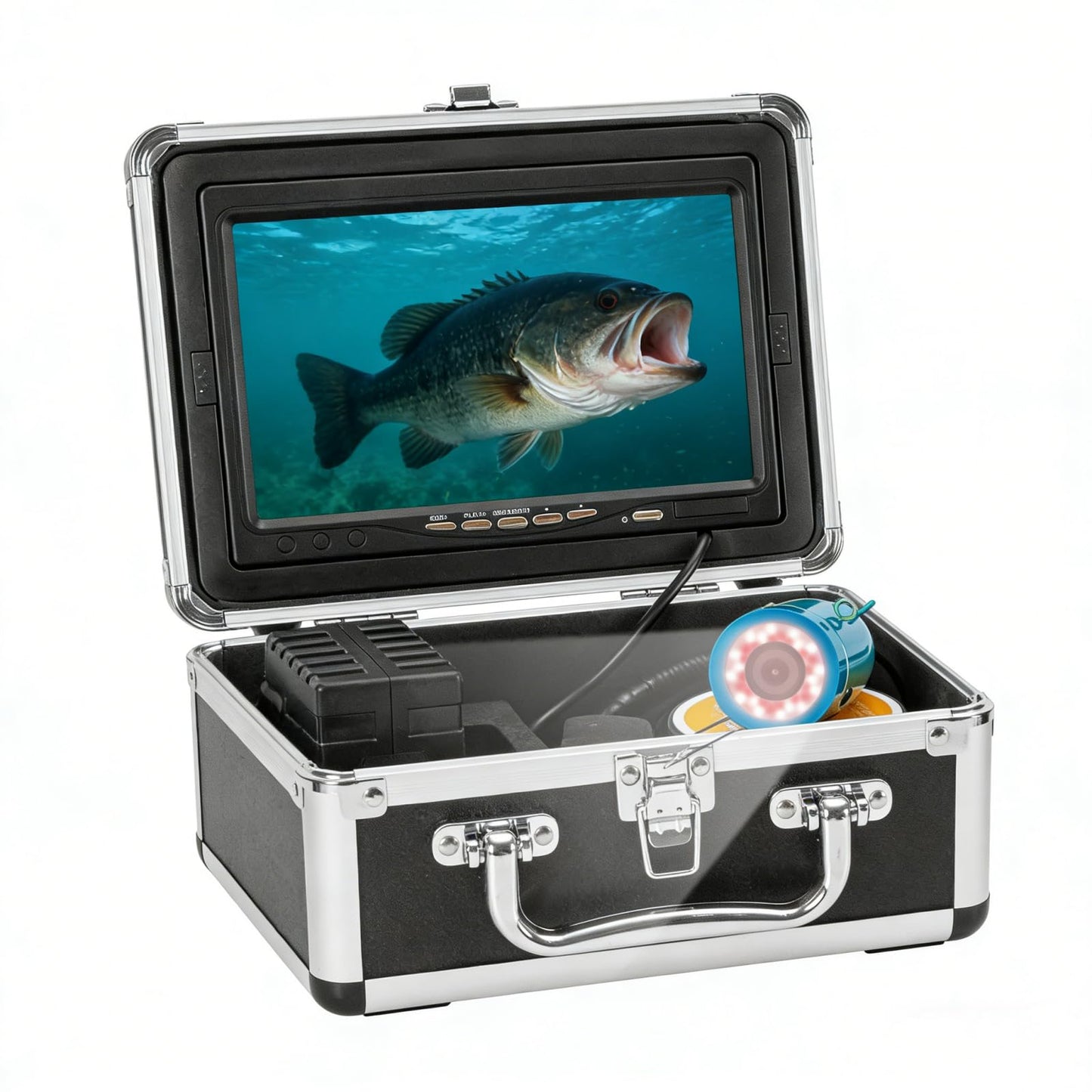 HD Underwater Fishing Camera 98FT,with 18 White+18 IR Lights,7'' 1080P DVR Monitor,Waterproof IP68 JQKJCAM Underwater Fish Finder Camera for Fishing/Deep Water Well Inspection (30M Easy to Use)