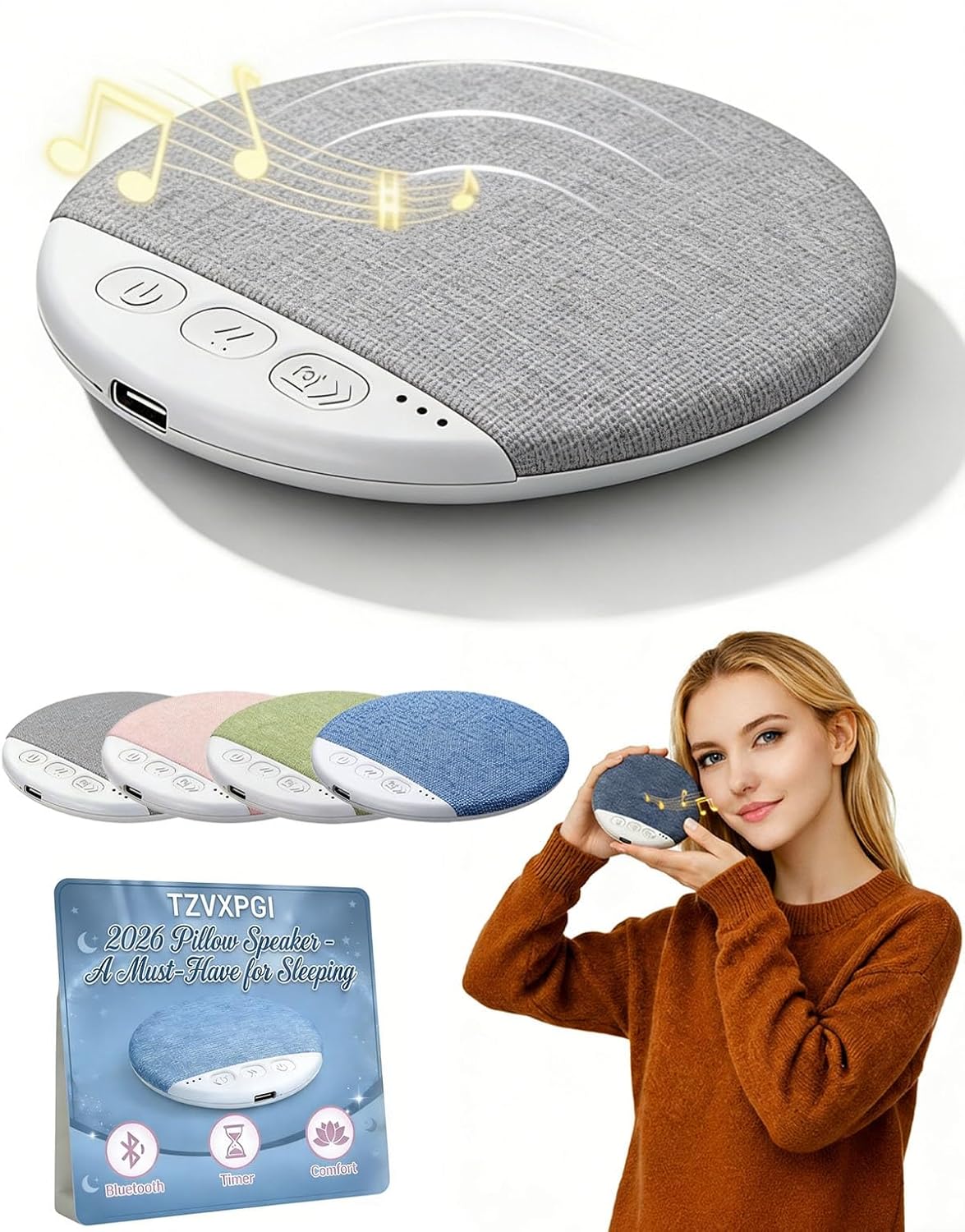 TZVXPGI Bluetooth Pillow Speakers for Sleeping, Ultra-Thin Wireless Under Pillow Sleep Speaker for Side Sleepers, Mini