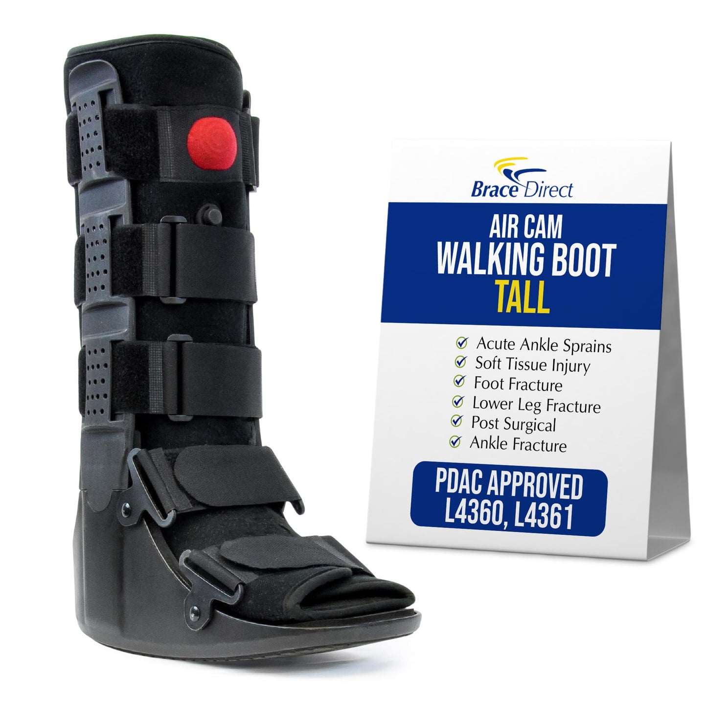 Brace Align Air CAM Walker Fracture Boot – Tall Orthopedic Recovery Boot for Ankle Sprains, Metatarsal Fractures & Soft-Tissue Injuries with Custom Air Pump (Size L Men’s 11.5–13.5 / Women’s 13–14)