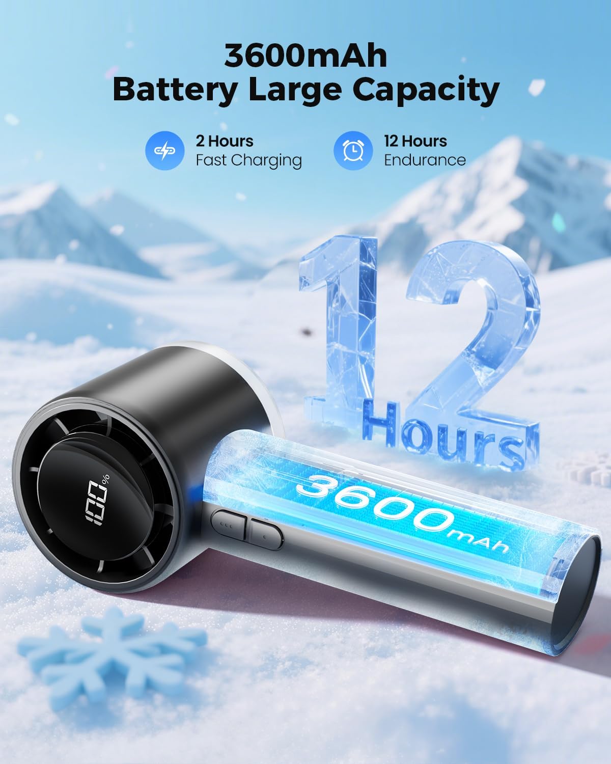 Sweetfull Portable Handheld Fan - Rechargeable Mini Turbo Fan with Flashlight & Digital Display | Black