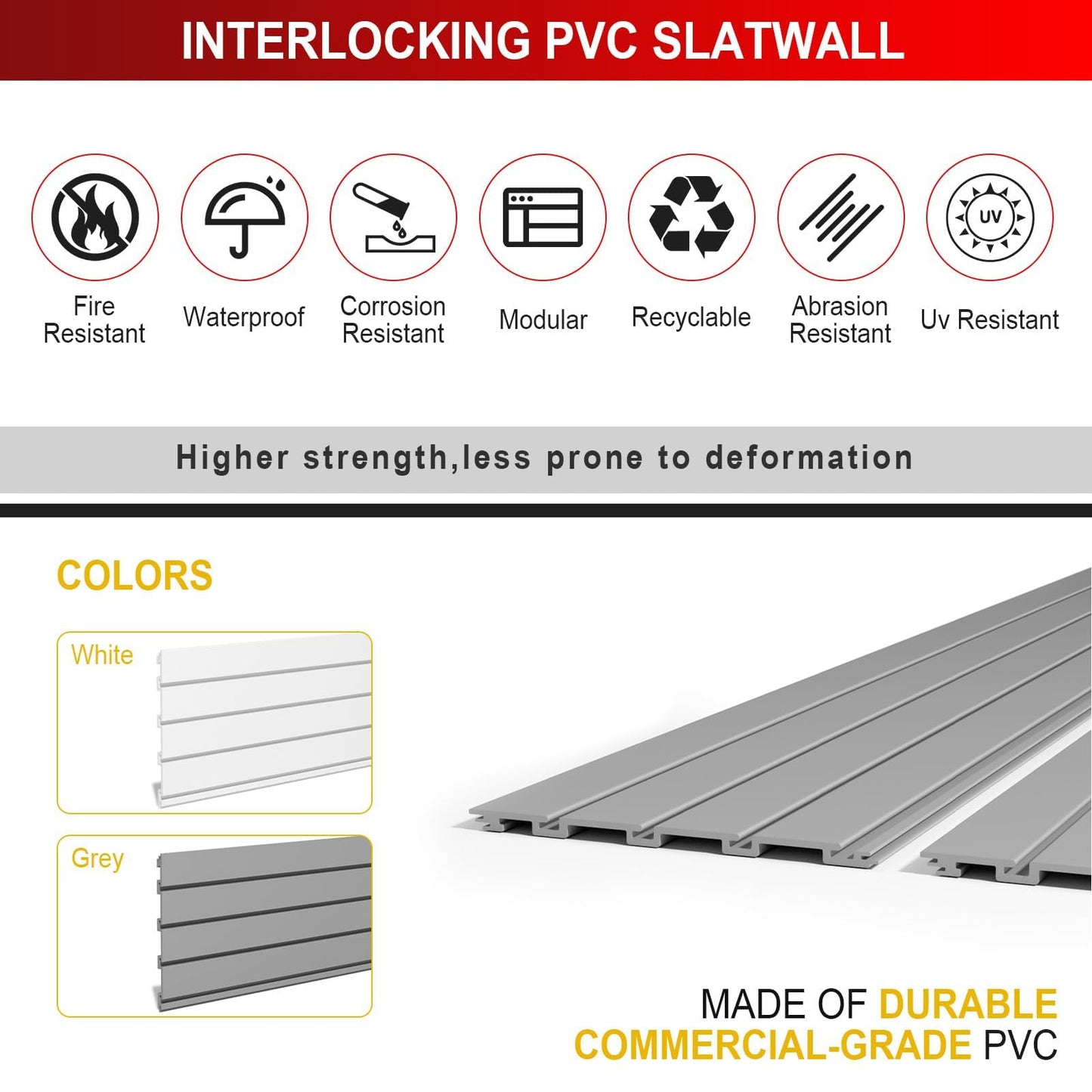 Ginchain 4 x 8 FT Slatwall Panel Garage Wall Organizer, Heavy Duty Slat Wall Paneling Sheets, Interlocking PVC Panels, Garage Slatwall for Tool Organization Mounted Storage Systems