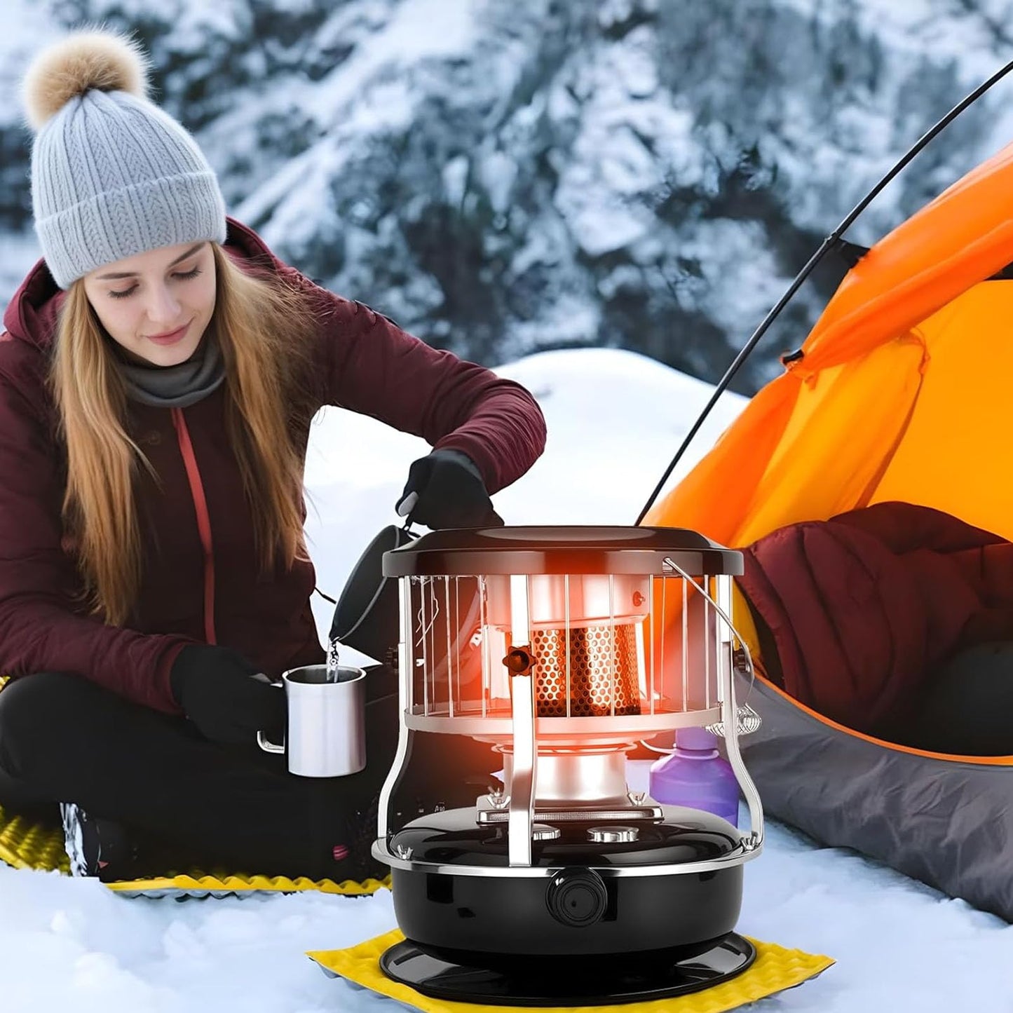 Portable Kerosene Heater, 9000 BTU Radiant Space Heater Adjustable Height Non Electric Indoor Heater with 4.6L Fuel Tank, for Garage Camping