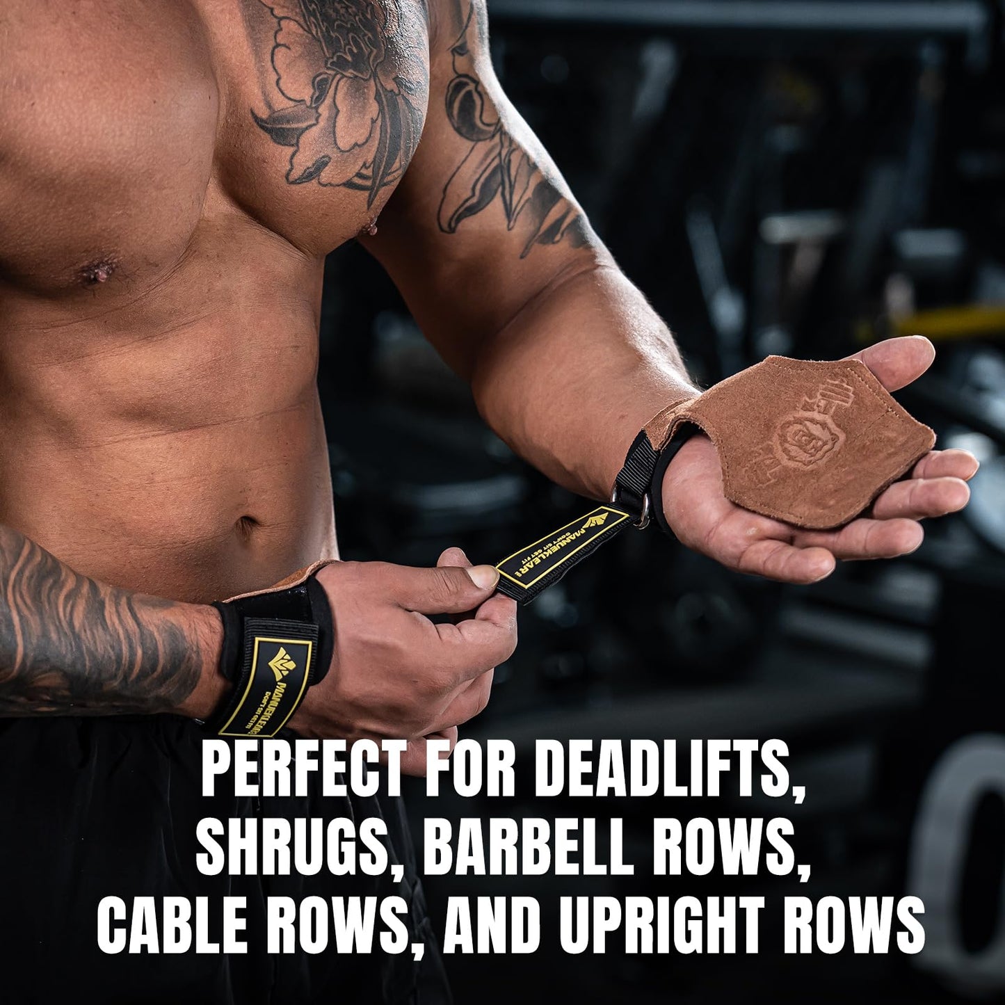 MANUEKLEAR Gym Straps, Double Leather Lifting Straps for Men Deadlift with Cushion Wrist Loop, Gym Lifting Wrist Wraps for Weightlifting