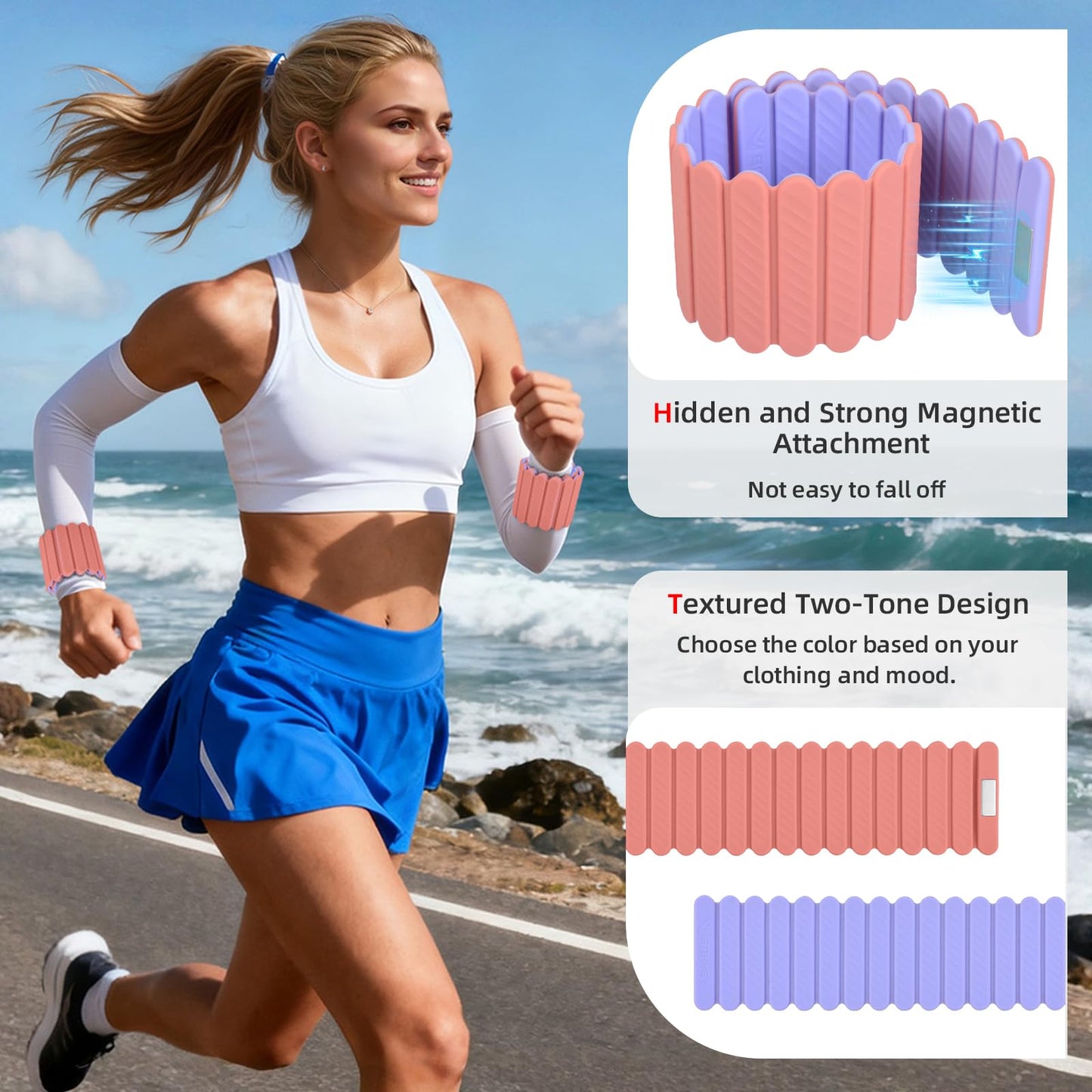 Abahub Wearable Wrist & Ankle Weights Set of 2, Stackable Magnetic Weighted Bracelet for Women, Waterproof Silicone Arm Leg Weights for Home Gym Workout, Yoga & Pilates - Purple and Pink, 2.2LB