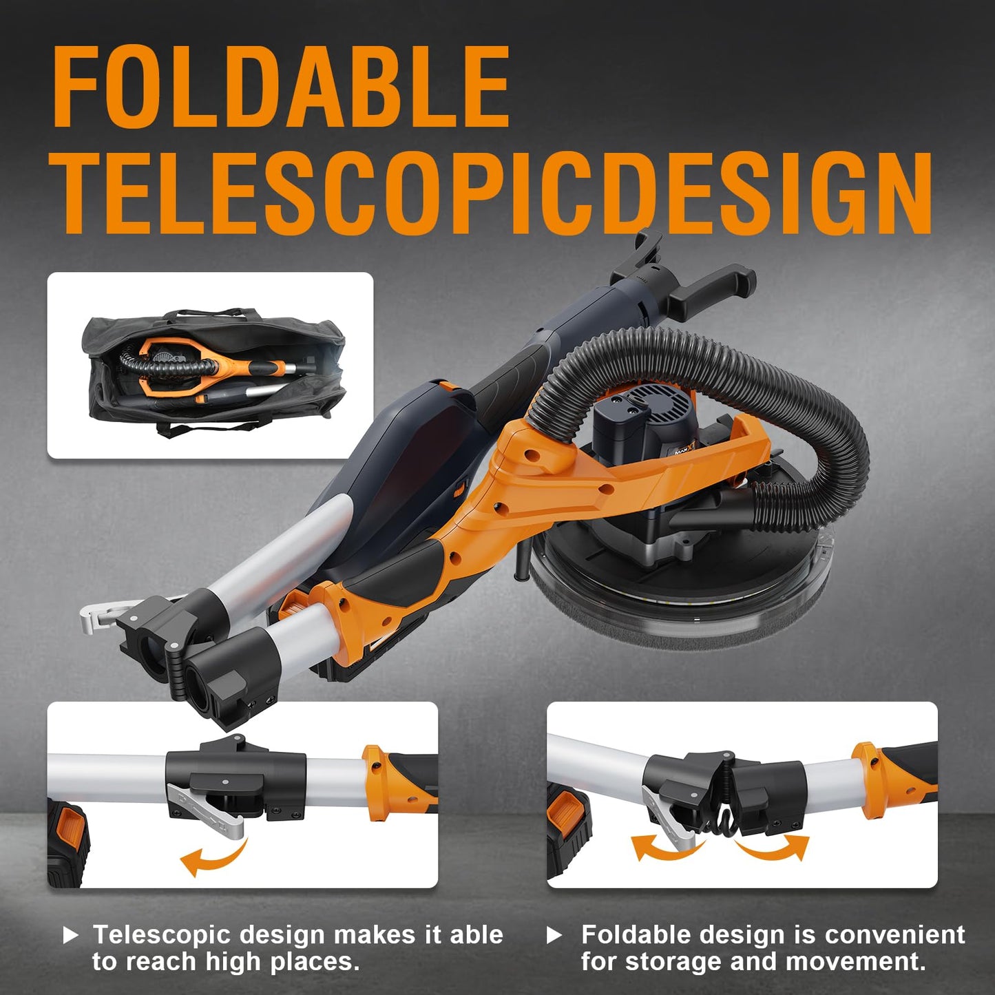 MAXXT Cordlees Drywall Sander with Vacuum Dust Collection, Brushless Electric Wall Sander with 7 Variable Speed Foldable Telescopic, Popcorn Ceiling Removal Tool, 2 Pack 4.0 Ah Battery and Charger