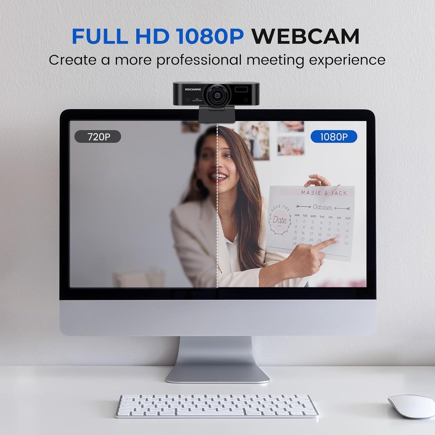 ROCWARE 1080P RC15 30fps 110 Webcam with Microphone, Computer Camera for PC with FOV/Privacy Cover/Low Light