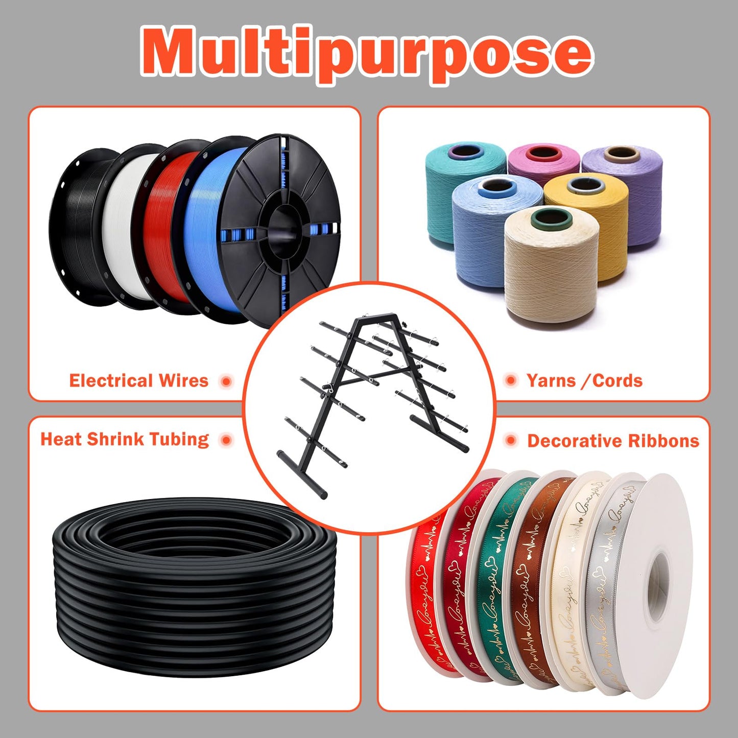 CXRCY Wire Spool Rack - Heavy Duty Cable Dispenser with 9 Adjustable Rods for 29 Spools, Portable Hand Wire Spool Caddy for Electrical, Industrial, Retail, Warehouse Use