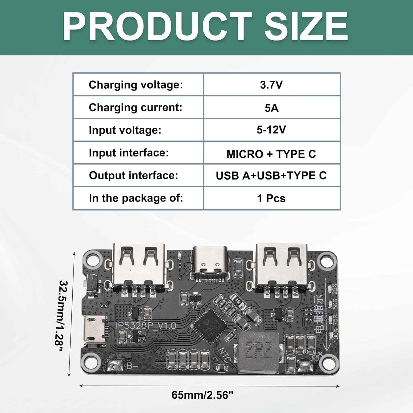 MECCANIXITY IP5328P 3.7V 5V-12V 18W 5A 18650 Bi-Directional Fast Charging Module, to Step Up Power Bank Board Quick
