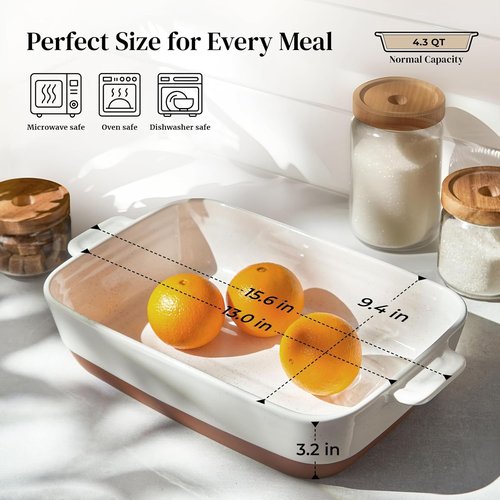 DOWAN Ceramic Casserole Dish - 9x13 Deep Lasagna Pan, 4.3 Quart Oven Safe Baking Dish in Alabaster White