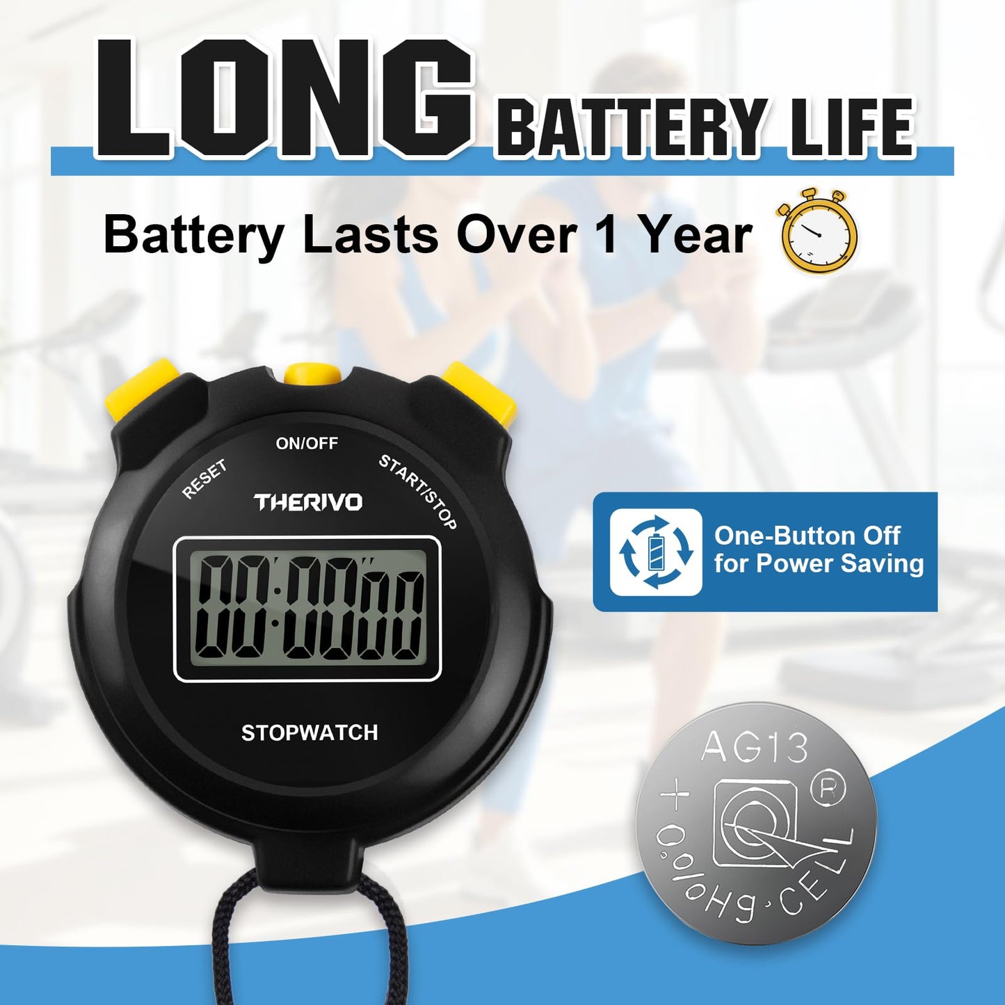 Therivo 2 Pack Digital Simple Silent Stopwatch Timer: Basic Stopwatch Only (No Laps), Easy to Use, Read, and Carry with Intuitive Buttons — On/Off, Large Display, Ideal for Kids, Sports, Coaches