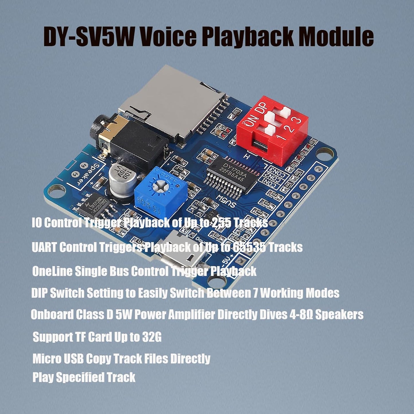 DIANN 4pcs MP3 DY-SV5W 32G Voice Playback Module Player Music Voice Board IO Trigger UART Serial Adapter Control
