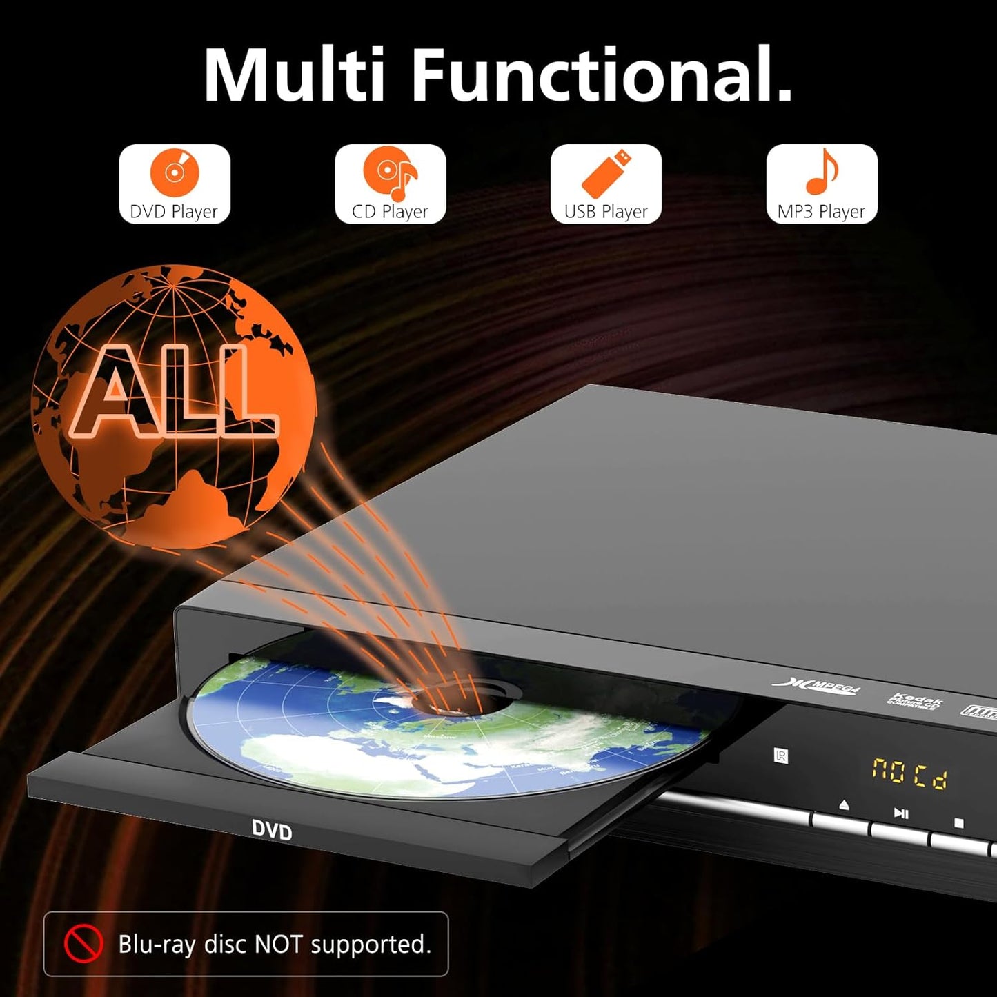 Wxjwyt 1080p Region Free DVD Player with HDMI Upscaling, Compact Multi-Format CD/DVD/USB Player for Smart TV, Plays All