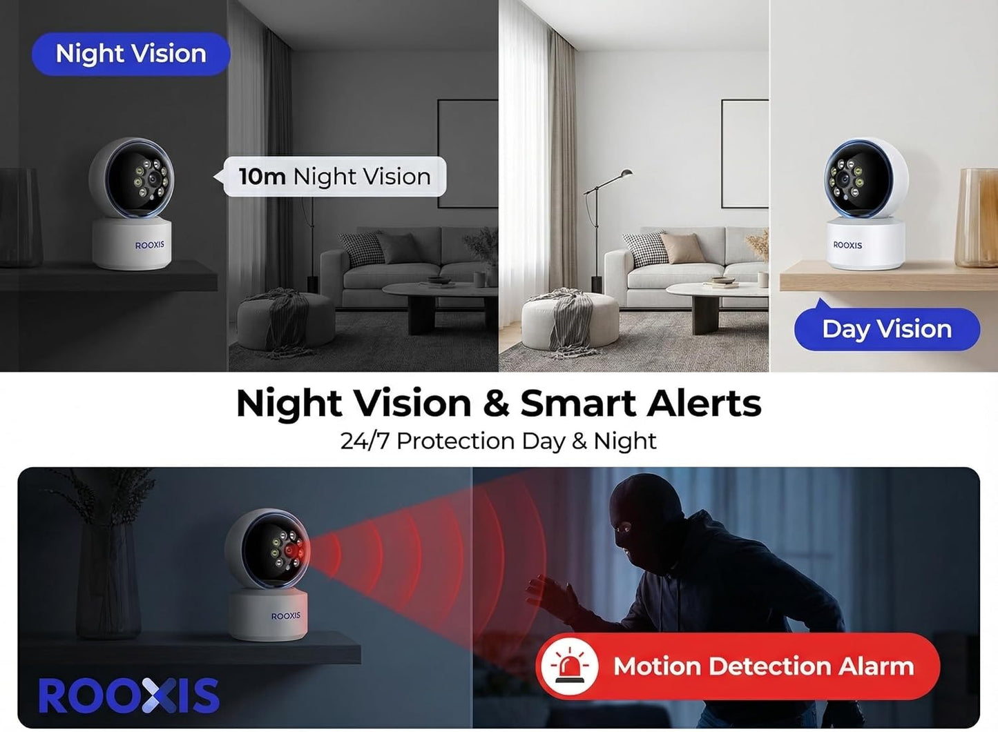 Rooxis 2K 360 2-Way Indoor Security Camera Wireless PTZ, WiFi Baby & Pet Monitor with Motion Detection & Auto Tracking