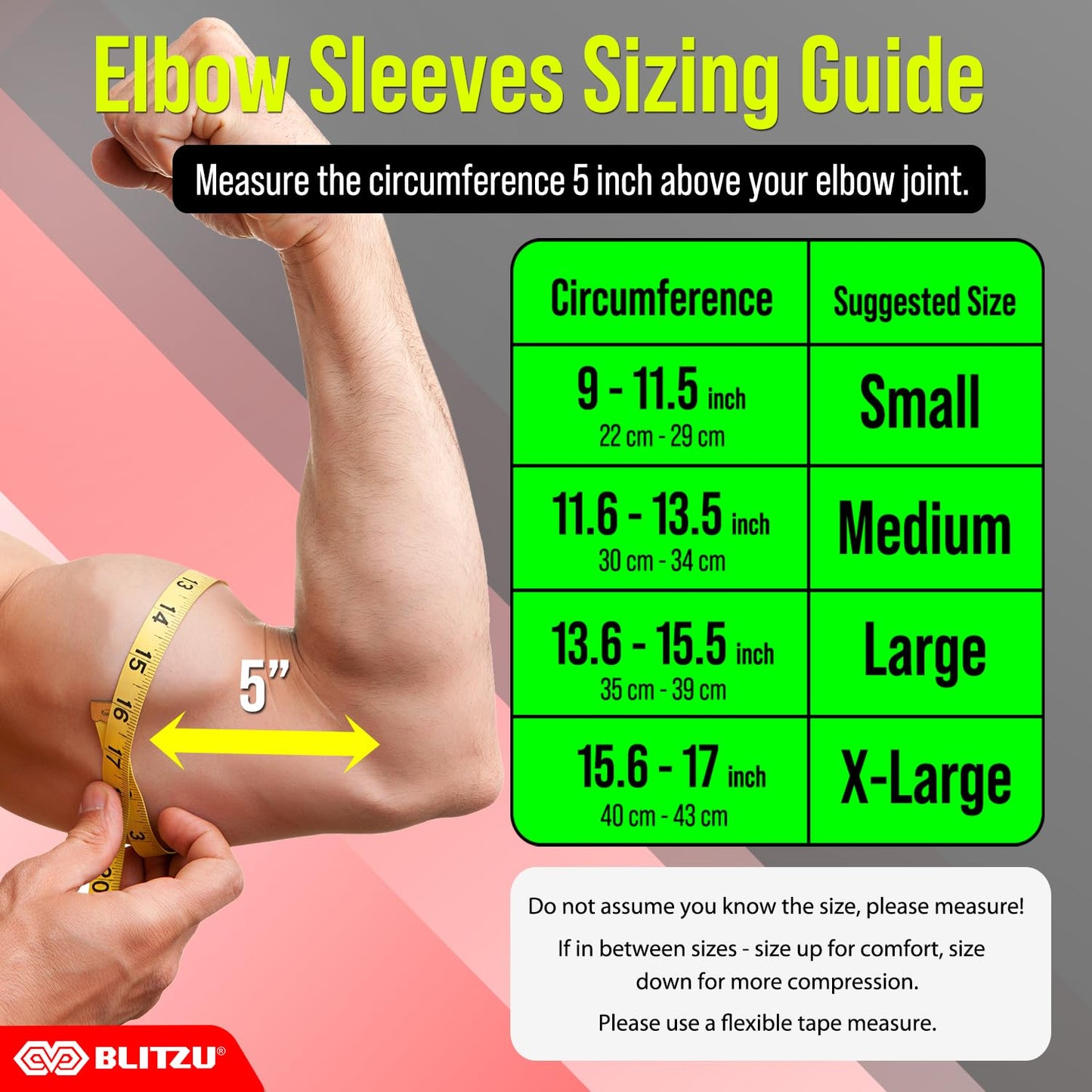 BLITZU Elbow Compression Sleeve for Tendonitis 2 Pack, Tennis Elbow Brace Support for Men and Women Golfers Elbow Pain Relief, Arthritis, Bursitis, Arm Brace for Workout, Weightlifting Black L