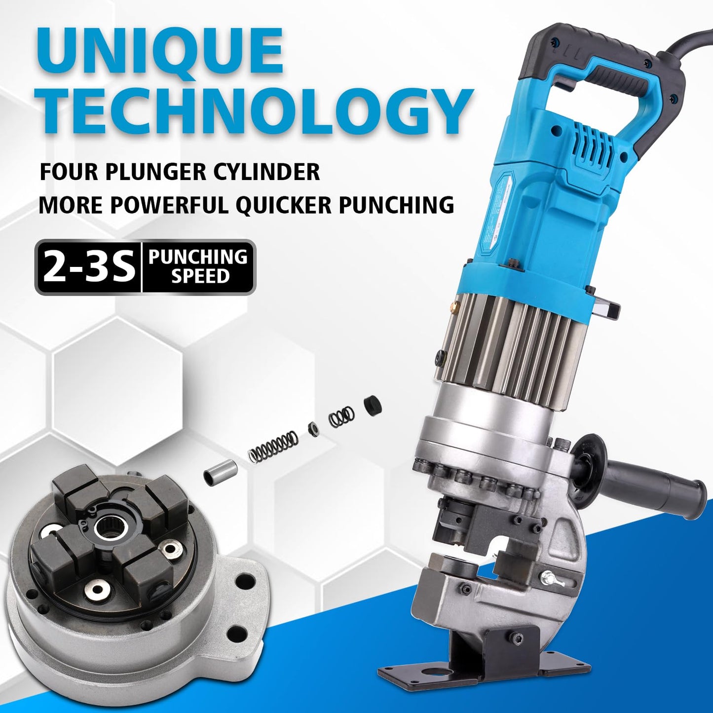 CENTALL 1300W Electric Hydraulic Hole Puncher Φ1/4"-4/5" Hydraulic Punching Machine Punching Tool Portable Punch Machine with 5 Dies for Iron Copper Aluminum Plate Angle Steel PM20 (Blue)