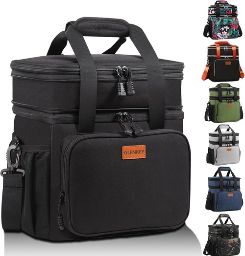GLENKEY Expandable Insulated Lunch Box - Durable Leakproof Cooler Bag for Men & Women | 20 Can Capacity, Black