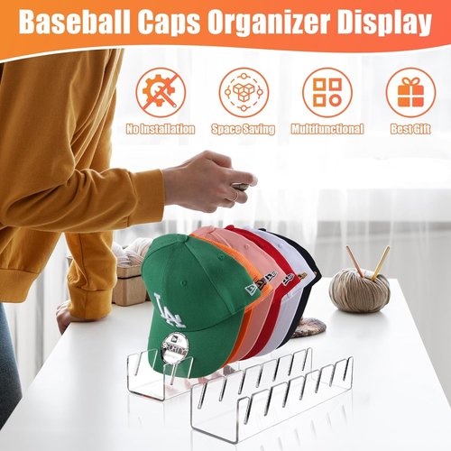 Hat Stand for Baseball Caps - Skiennix 2-Pack Acrylic Organizer for 14 Caps | Clear Storage Solution