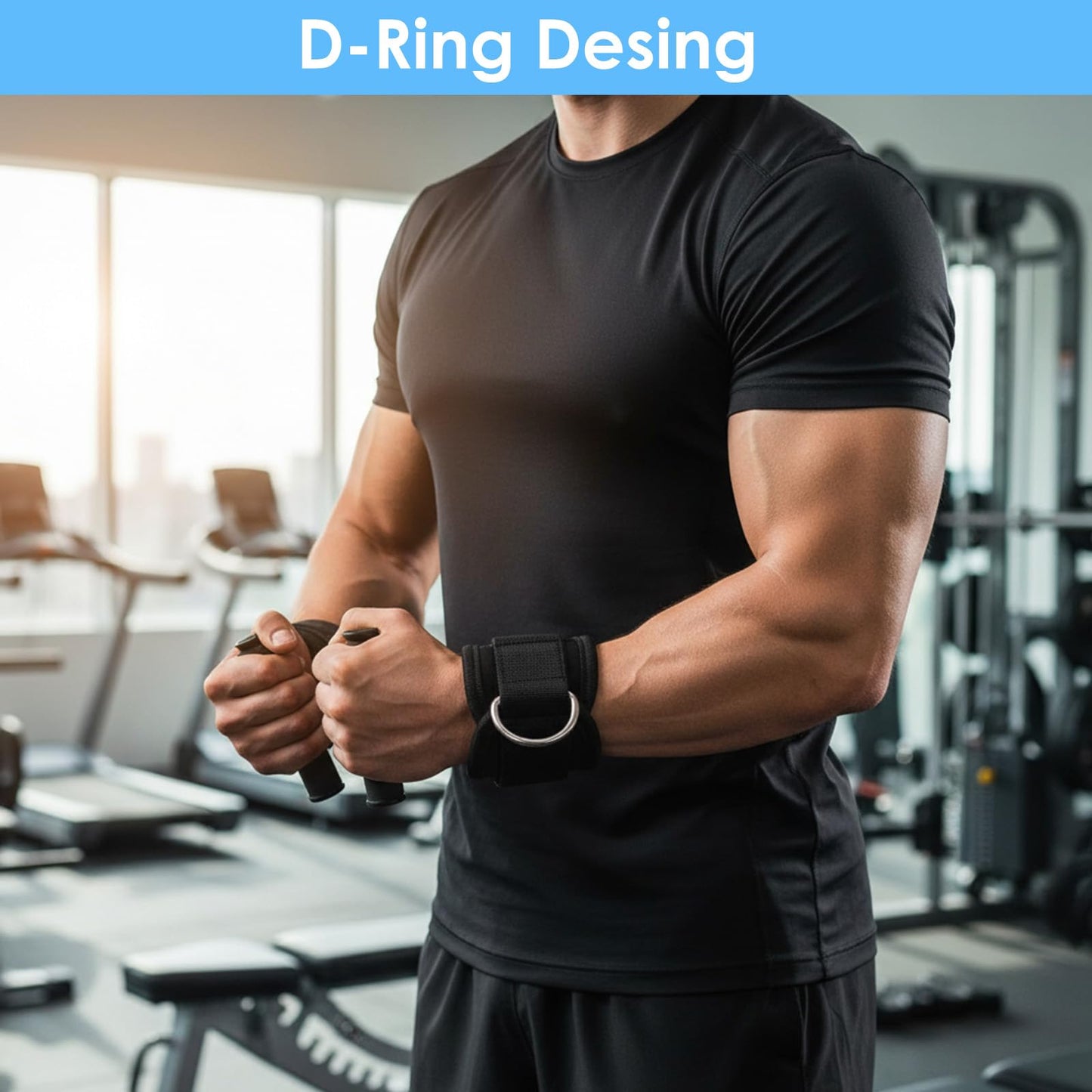 2 PCS Weightlifting Straps With D Ring, Adjustable Wrist Cuffs Gym, Padded Wrist Support, Cable Machine Accessories, Strength Training Equipment
