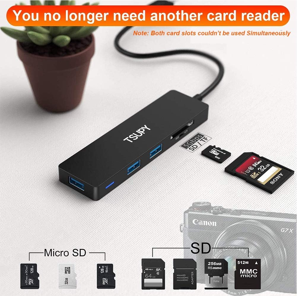 TSUPY 3.0, 5 1 3.0 3 3.0 USB Hub in Multiport Adapter USB Hub with SD Micro SD Card Reader, USB Ports Compatible