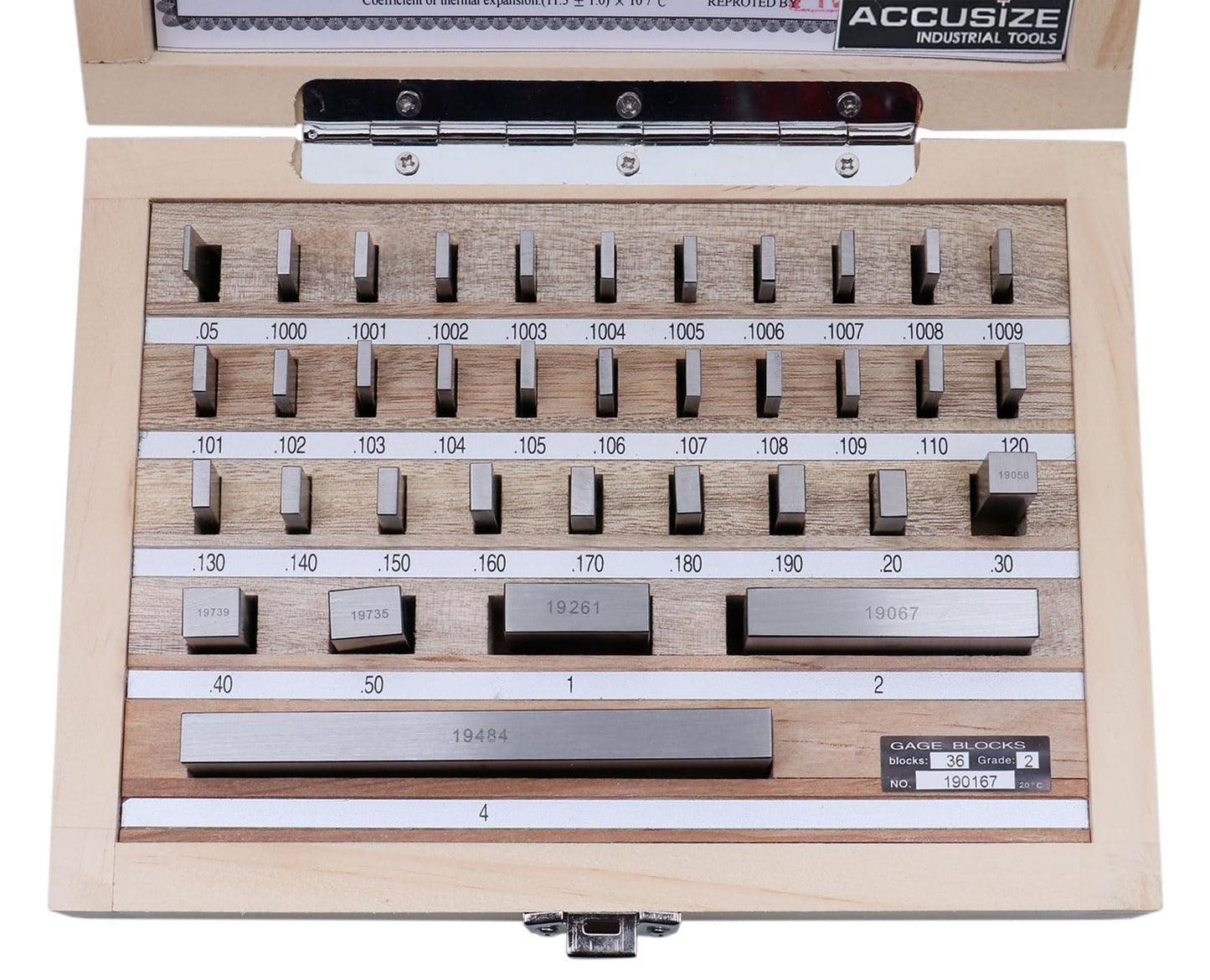Accusize Industrial Tools 36 Pc Steel Gage Block Set, Grade As-2 Asme B89.1.9-2002, with Mfg Certificate, 0036-6001