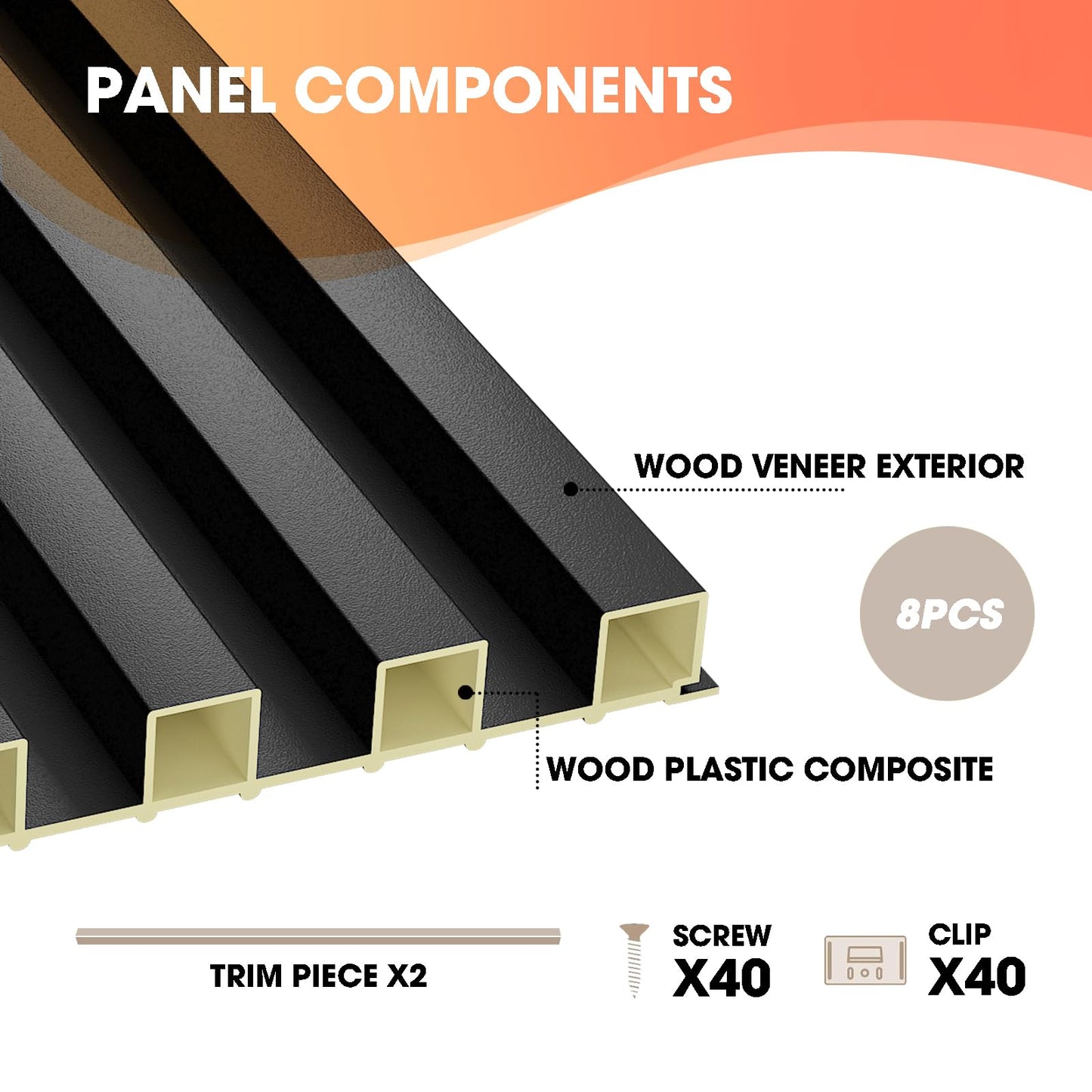 OUZUGIE WPC Acoustic Slat Wall Paneling, 8-Pack 96 x 6 Inches 3D Wall Panels for Interior Wall Decor,Living Room,TV Background,Study Room,Office Spaces,Bedroom,High Grille (Black)