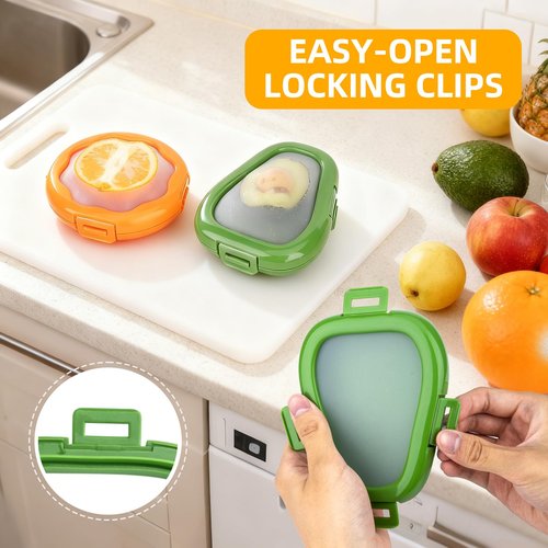 KMOSENIA 2pc Fruit Storage Containers for Fridge, Avocado Saver and Onion Storage Set, Reusable Silicone Food Storage Containers for Tomatoes, Lemons, and Potatoes (2)