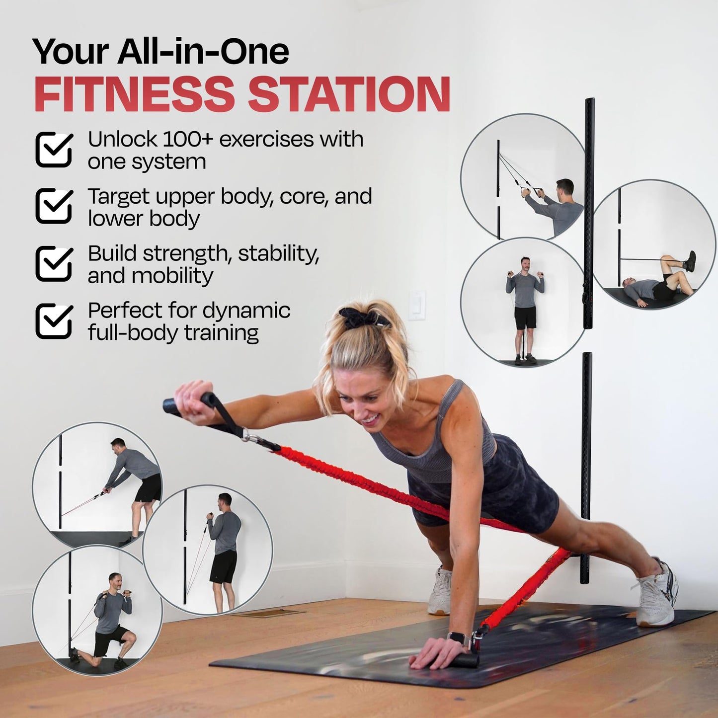 Aluminum Wall-Mounted Anchor Fitness System - Adjustable, Multi-Functional, Space Saving Home Gym Solution for Strength Training, 100+ Exercises, Easy Installation, 300lbs Capacity