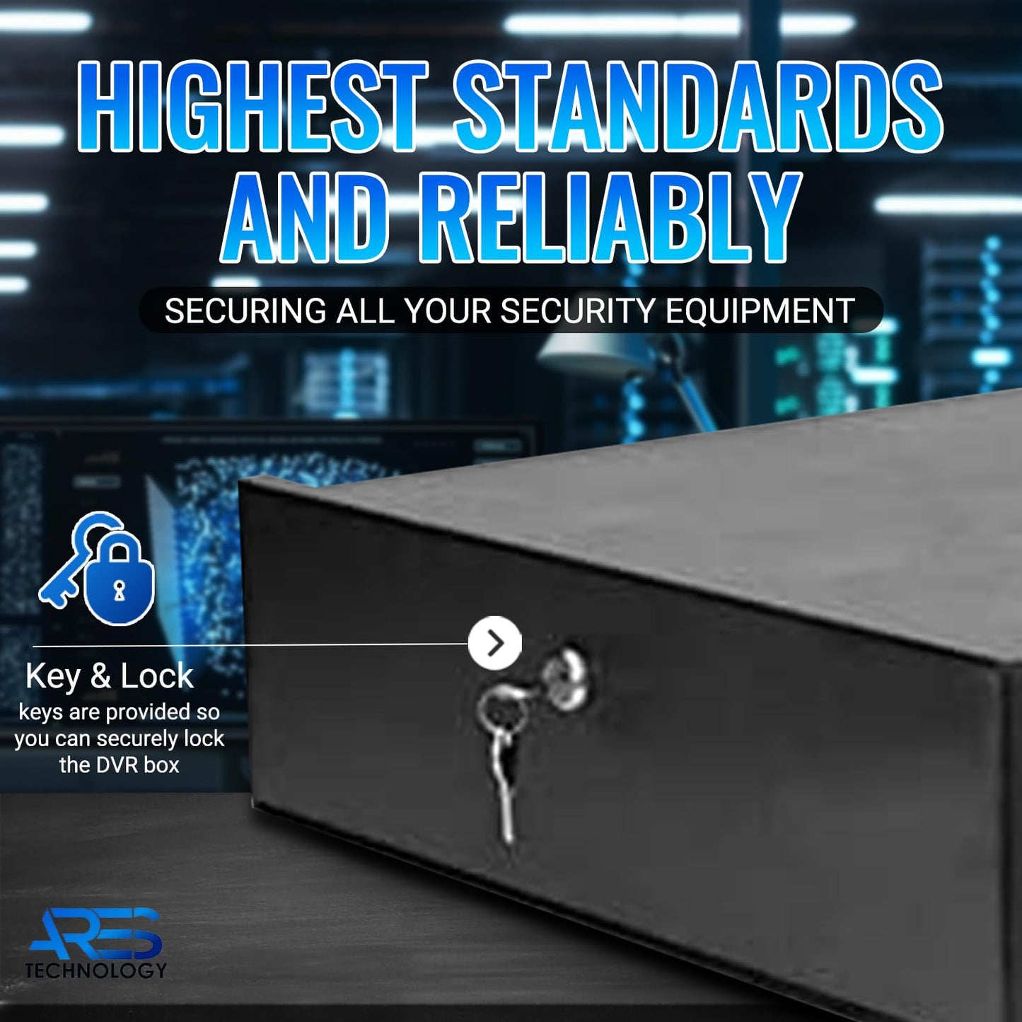 ARES VISION DVR Lock Box 18" x 18" x 5" – Heavy Duty 16 Gauge Steel Security Enclosure with Fan, Lock & Key, Cable Knockouts – Secure NVR, Router, AV Equipment for Home & Commercial Use