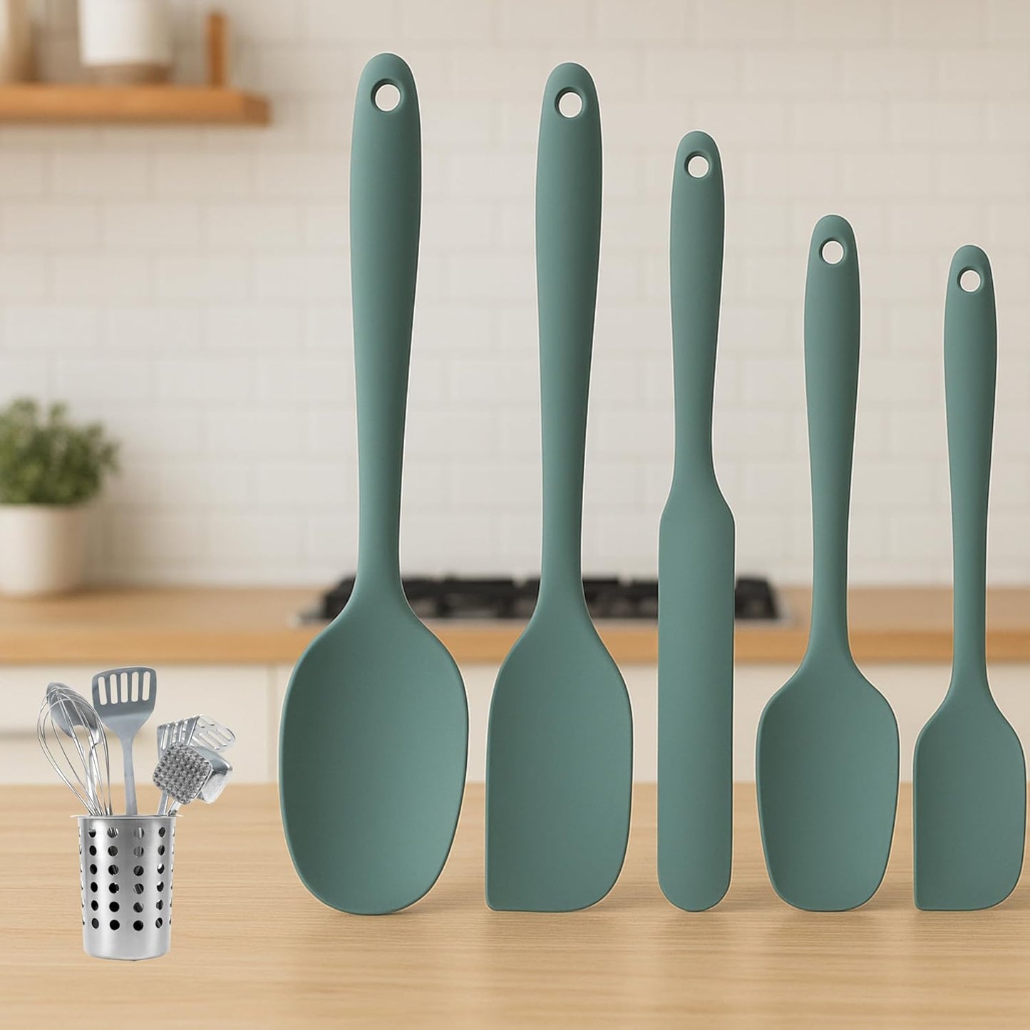 Skiennix Silicone Spatula Set - 5-Piece Kitchen Utensils, Heat Resistant to 445°F, Sage Green | Non-Stick & Easy to Clean