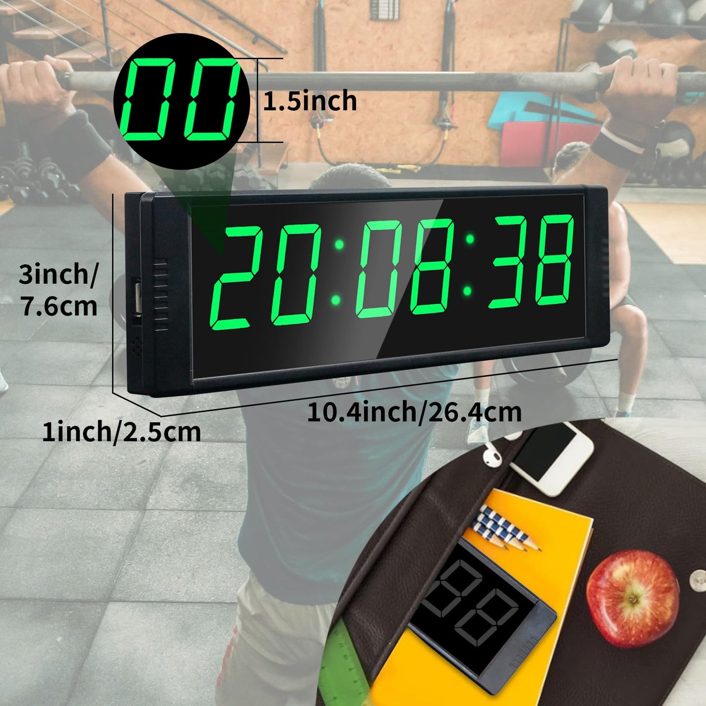 YZ Gym Clock for Home Gym with Start/Stop Button, Interval Timer for Workout, Stopwatch/Countdown Timer with Remote, 12/24H Digital Wall Clock, Portable Home Gym Accessories