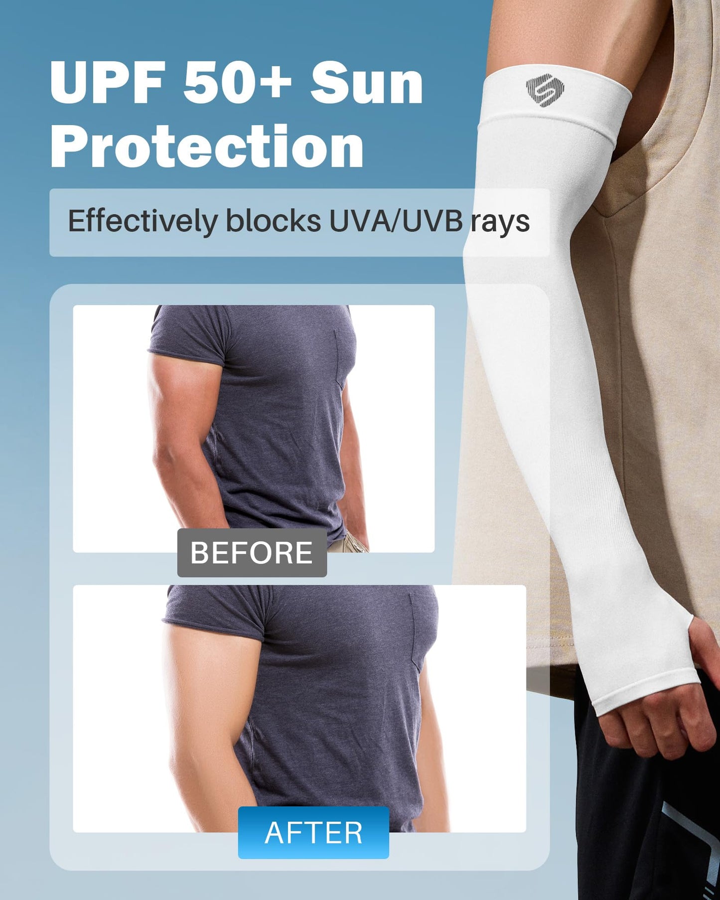 SHINYMOD UV Protection Cooling Arm Sleeves Compression UPF 50 Sun Sleeves for Men Women to Cover Arms with Thumb Holes