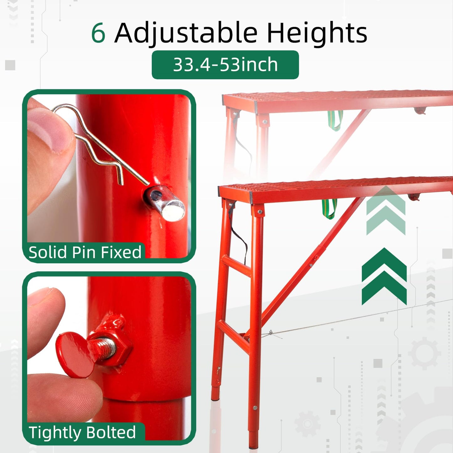 NETRCRHOM Folding Scaffolding Platform, 71(L) x15.7(W) x51(H)''770 Lbs, Adjustable Steel Industrial Step Ladders, Portable Heavy Duty Work Platform for Construction Sites and Renovations