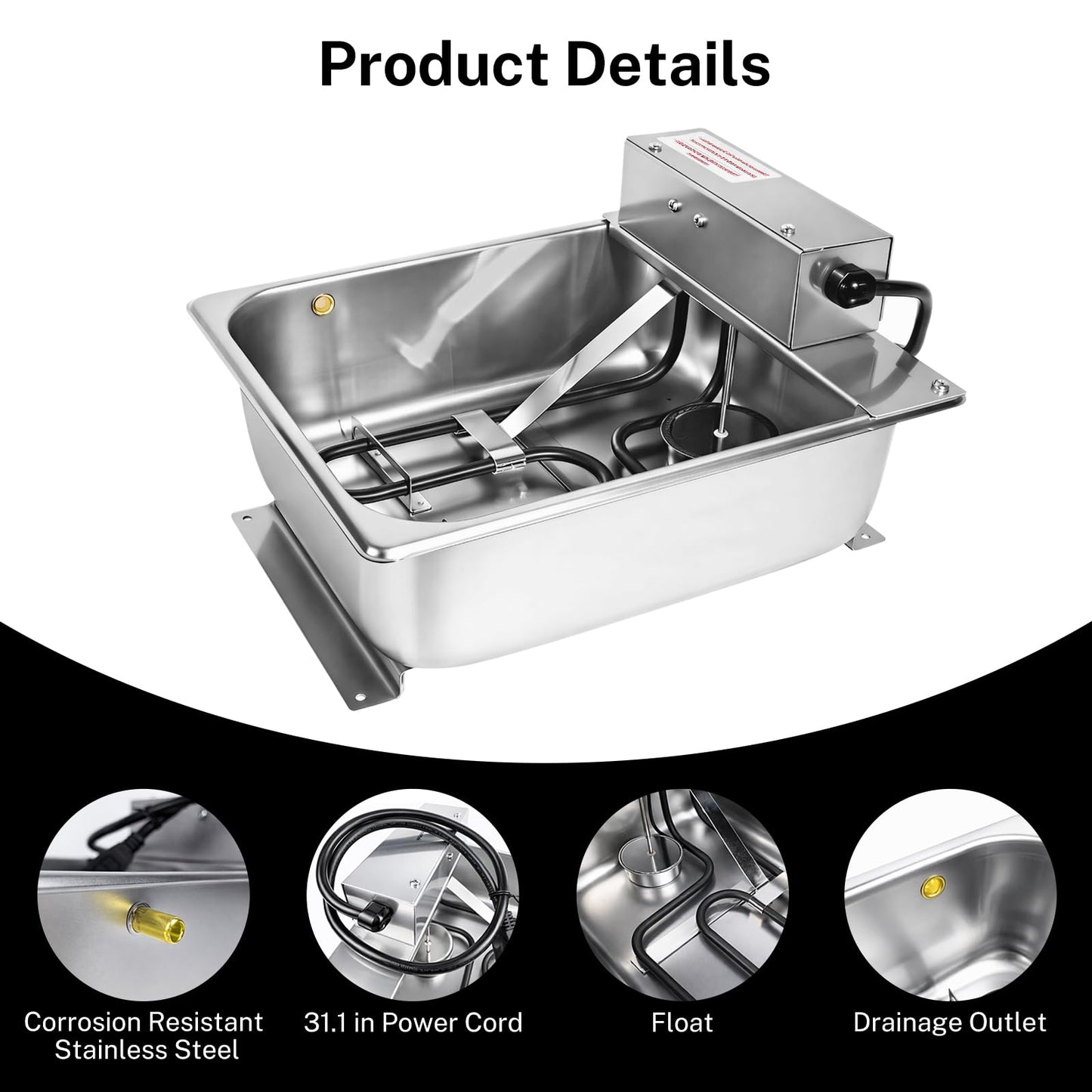 CP819 Commercial Condensate Evaporator Pan, 7 QT 120V 1440W 12A, 12 Gallons/Day Evaporation Rate, UL Certified, Applicable to Supermarket Refrigeration & Elevator HVAC Systems