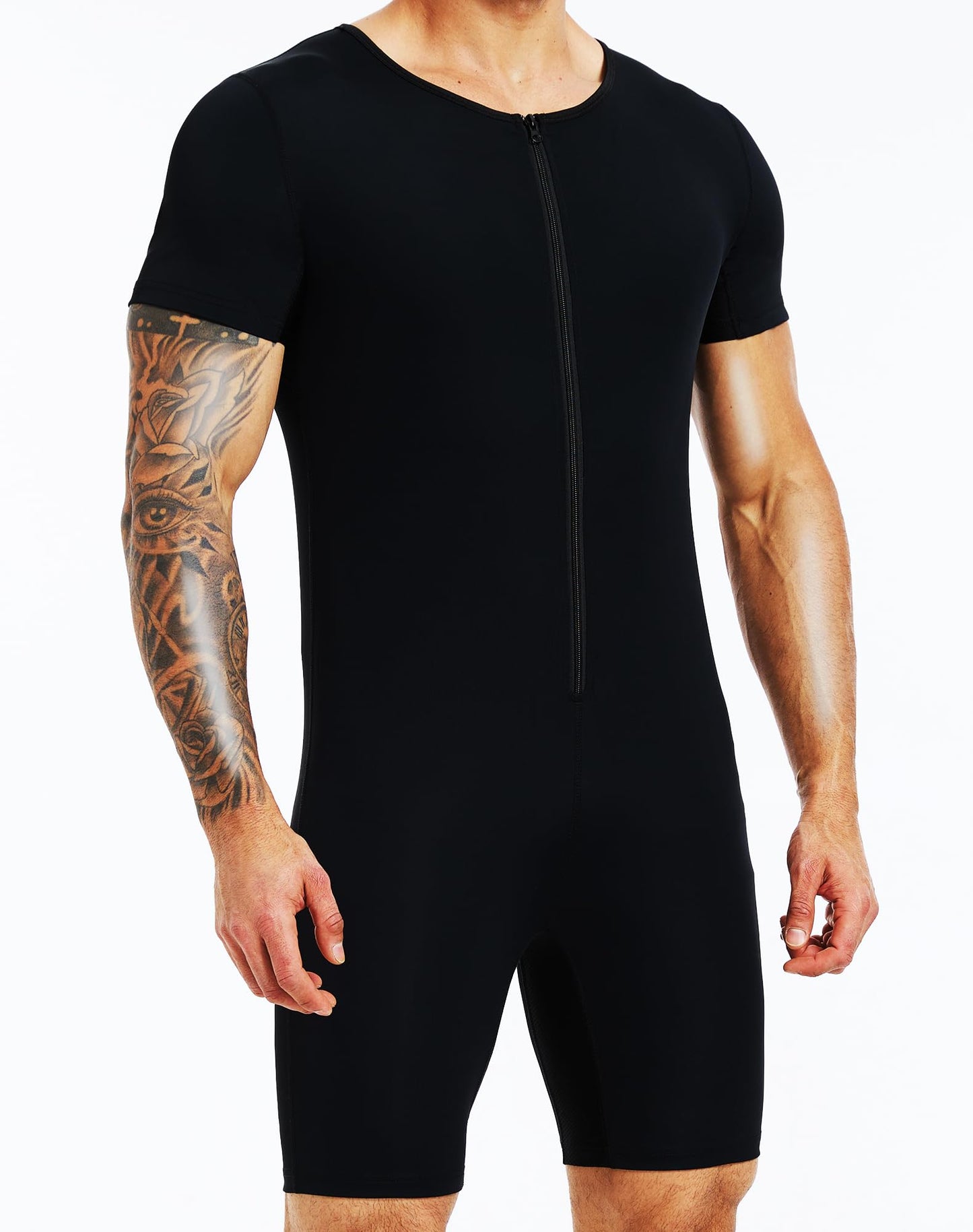 BXVX Sauna Suit for Men Full Body 4 in 1 Slimming Waist Trainer Sweat Veat Shirt Shorts Jumpsuit for Working Out S