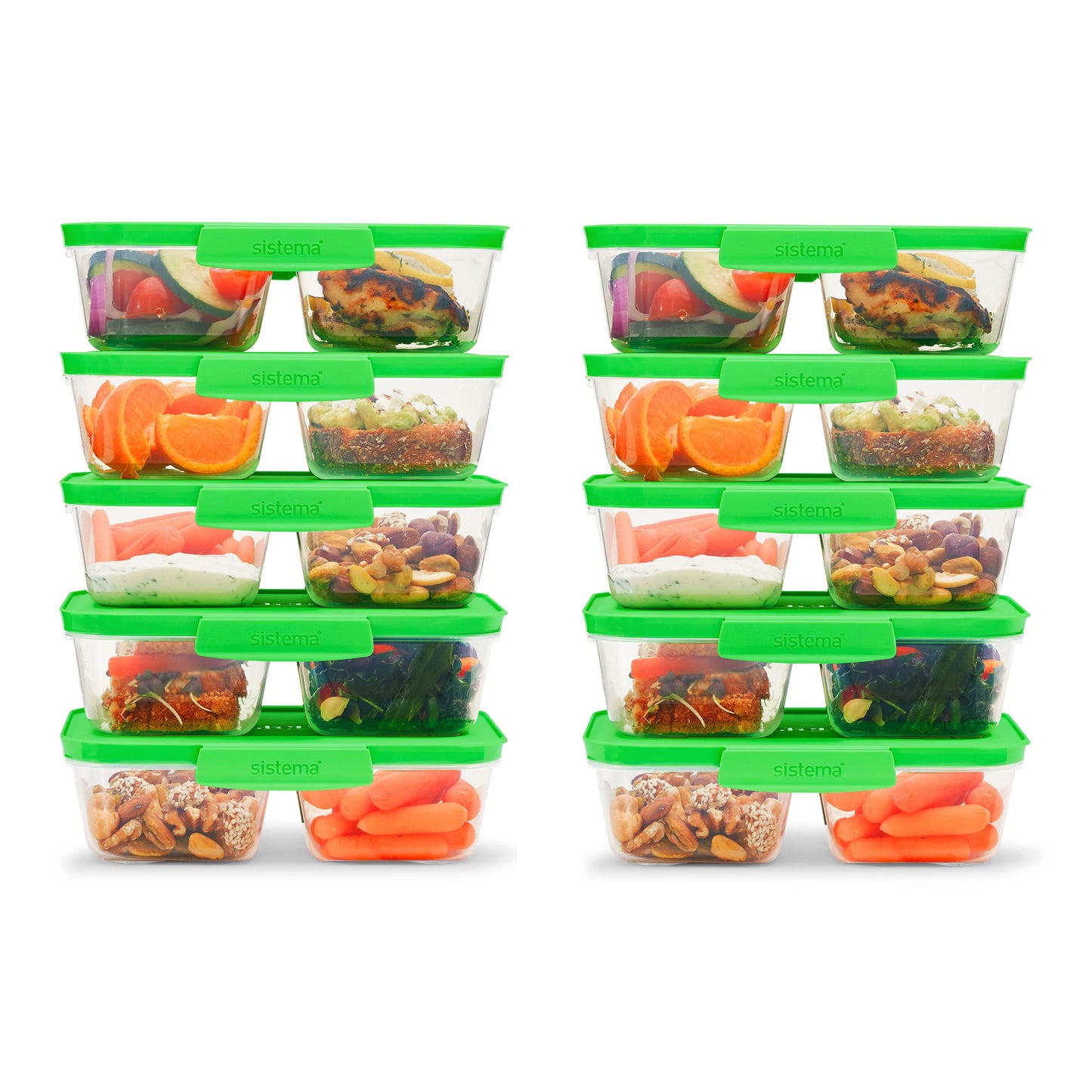Sistema Nest It Meal Prep Food Storage Containers with Lids, 10-Pack of 3.7-Cup Containers with 2 Divided Compartments, Airtight & Leak-Resistant, Dishwasher, Microwave, & Freezer-Safe, BPA-Free