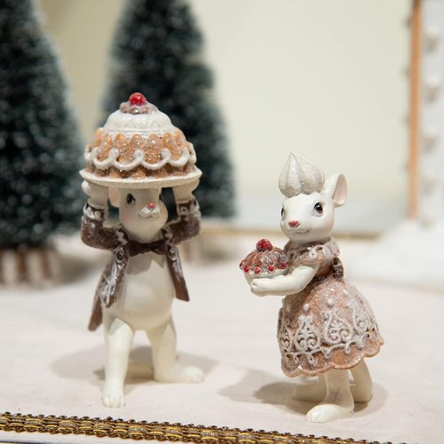 Braxio Gingerbread Mouse Figurine Set - Festive Christmas Decor for Tabletop & Tree | Collectible Ornaments