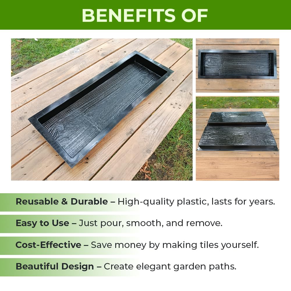 BETONEX Big DIY Precast Concrete Molds 2 pcs Wooden Pavers Cement Paver Mold - Pathmaker ii Mold Hormigon Molde - Paving Stone Molds for Concrete - DIY Stepping Stone Forms